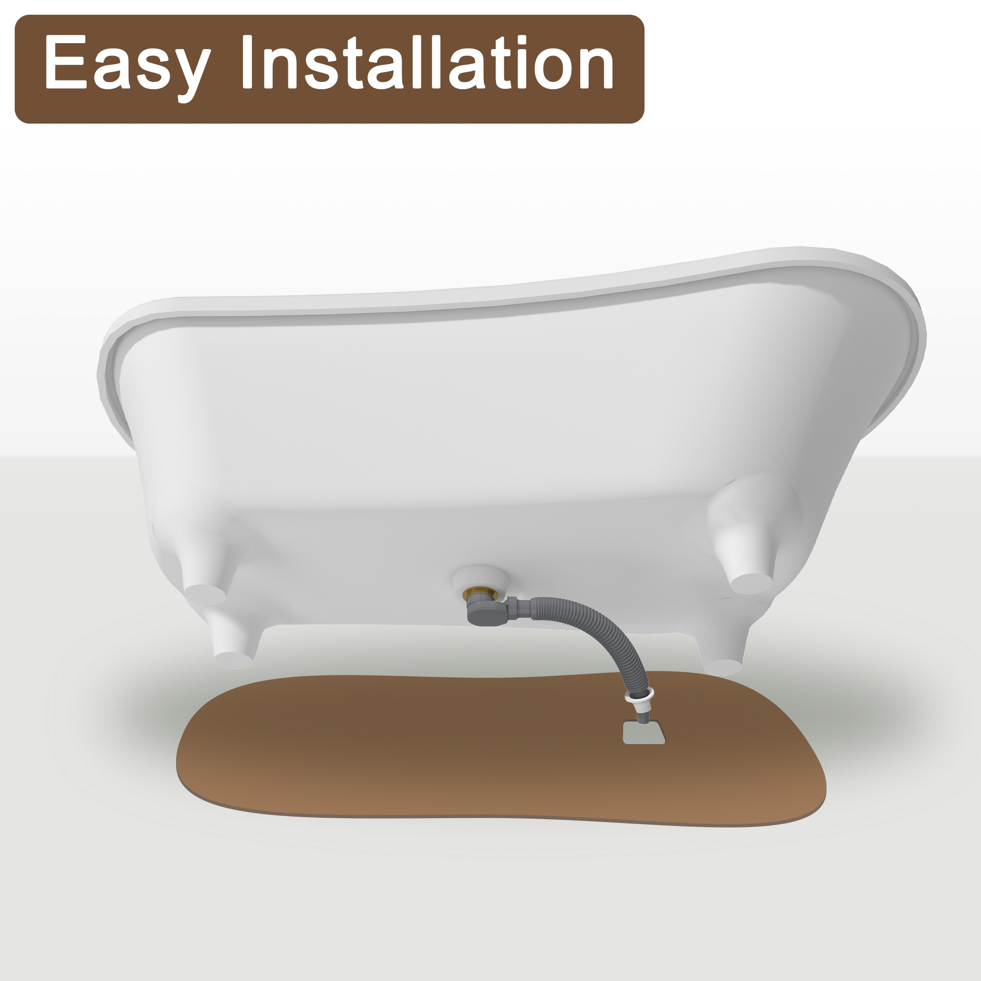 69" Solid Surface Stone Freestanding Soaking Tub with Pedestal and Left Overflow