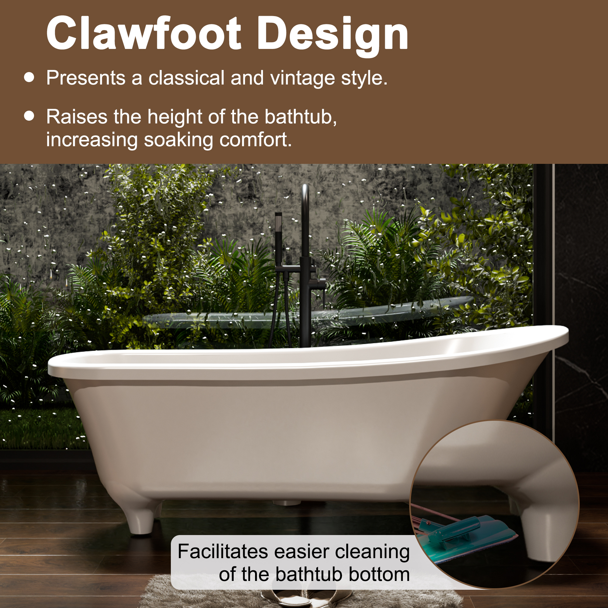 69" Solid Surface Stone Freestanding Soaking Tub with Pedestal and Left Overflow