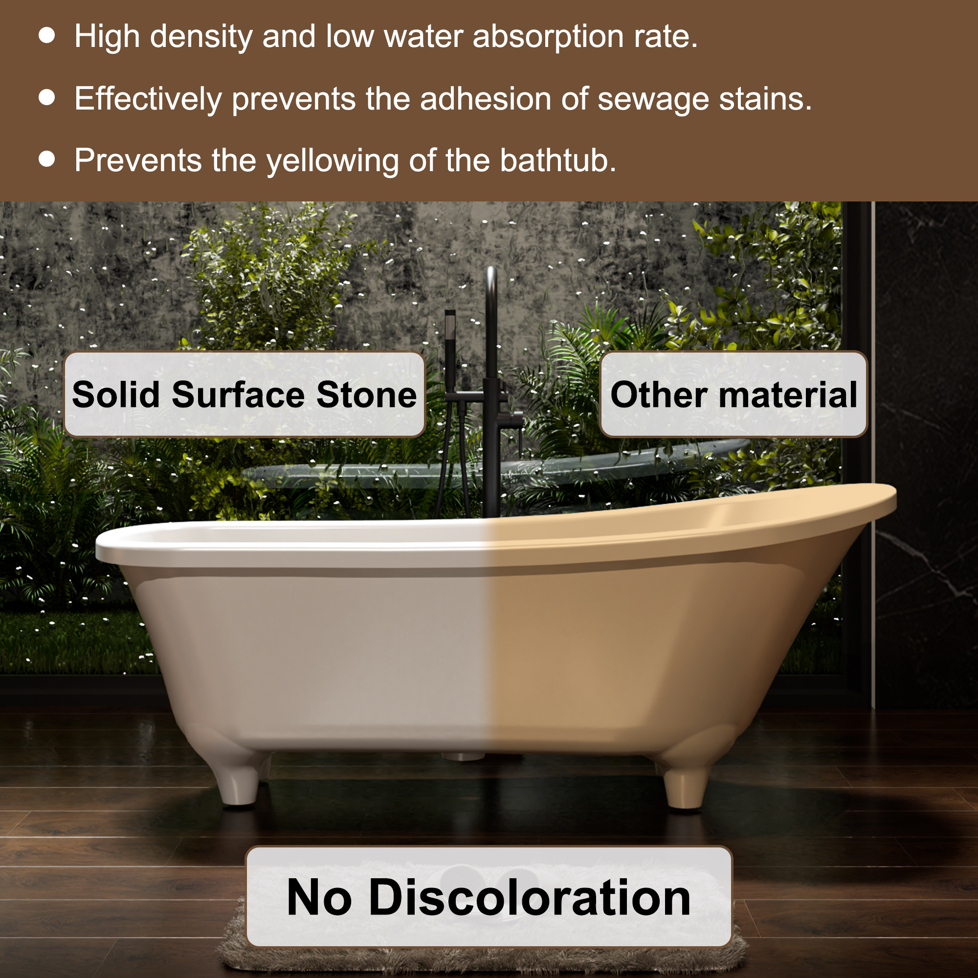 69" Solid Surface Stone Freestanding Soaking Tub with Pedestal and Left Overflow