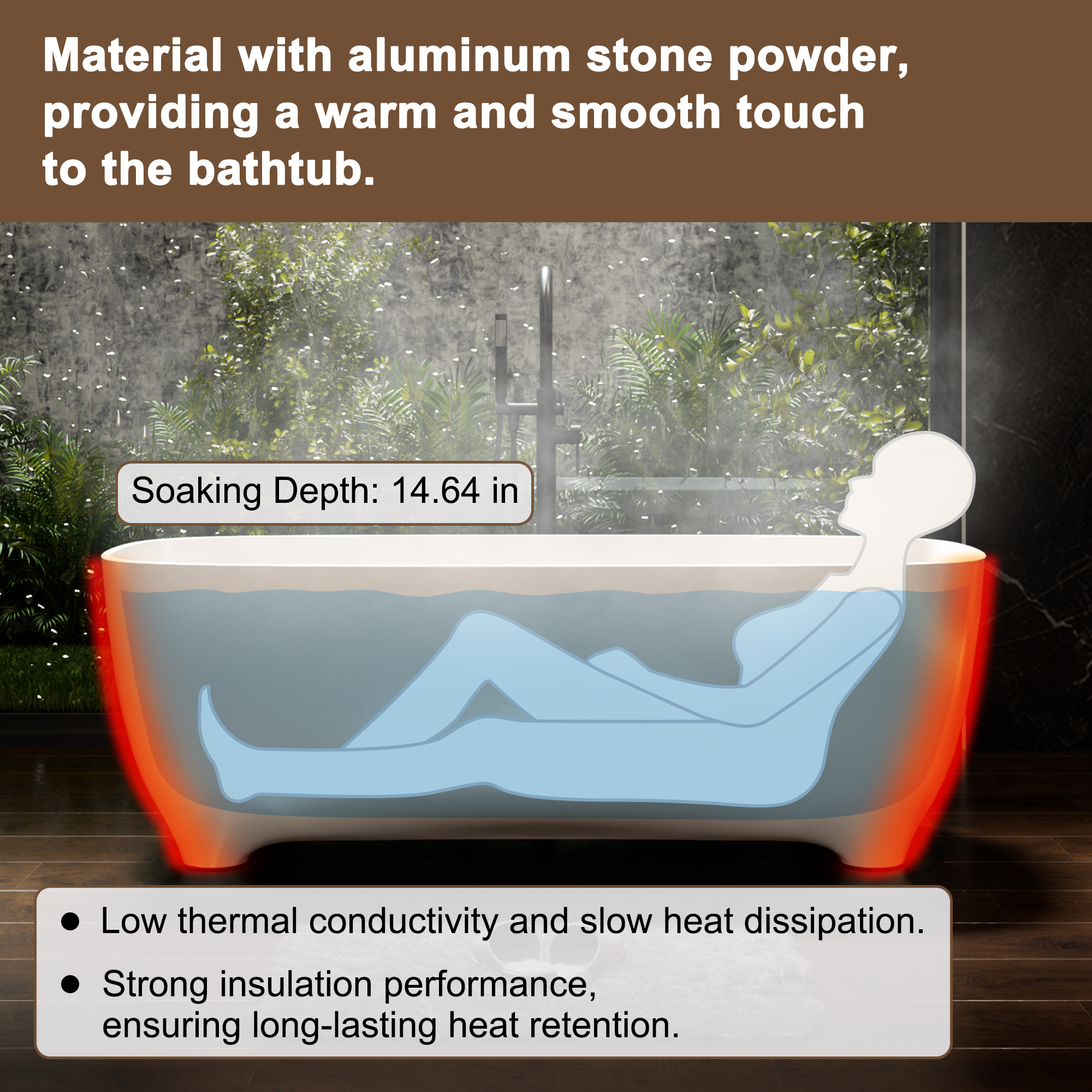 67" Matte White Solid Surface Stone Adult Freestanding Soaking Tub with Raised Pedestal