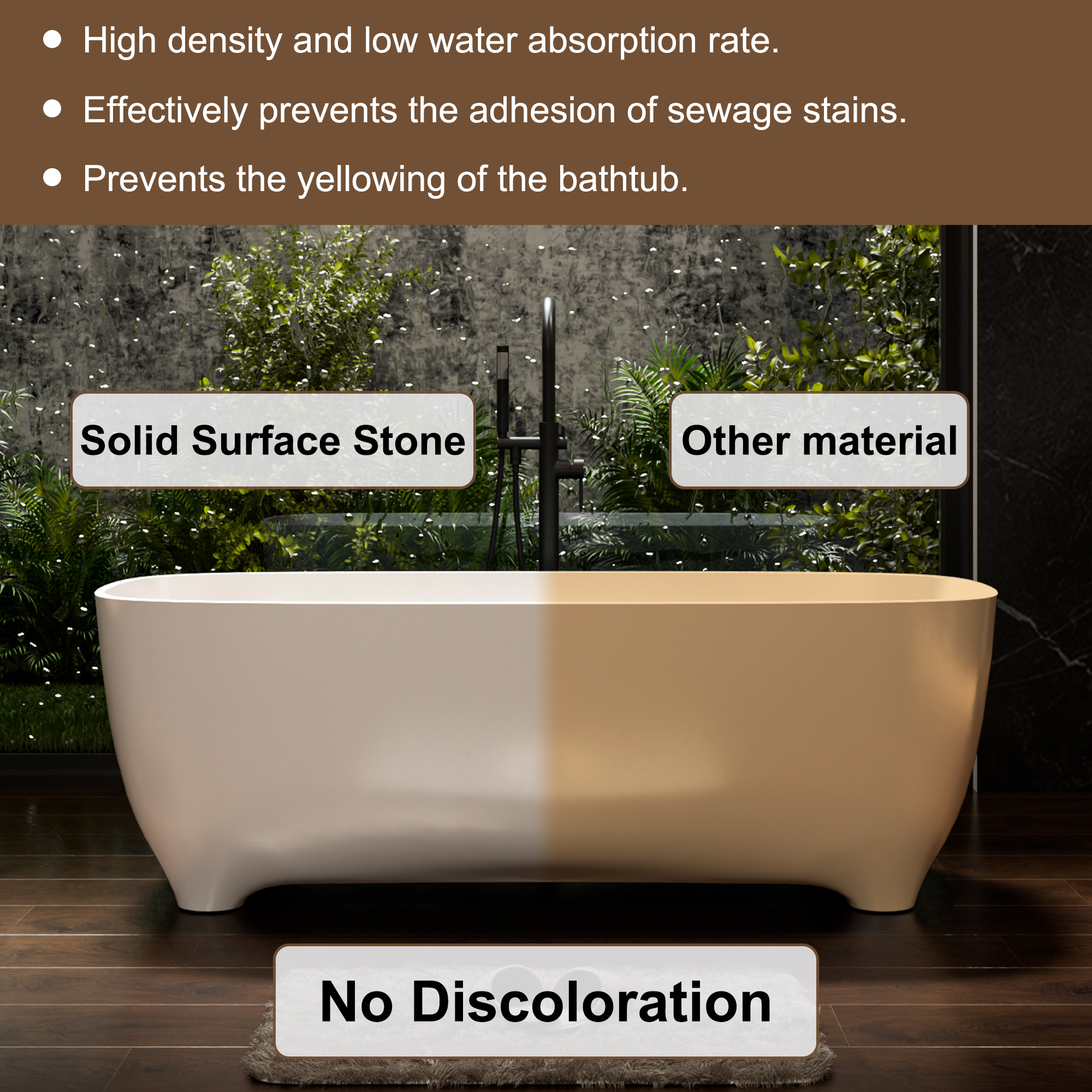 67" Matte White Solid Surface Stone Adult Freestanding Soaking Tub with Raised Pedestal