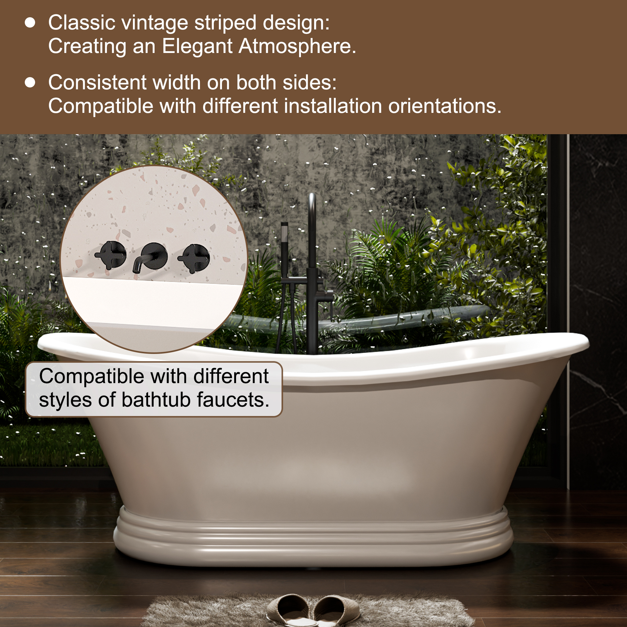 67" Matte White Freestanding Solid Surface Stone Curved Bathtub with Double-Ended High-Back