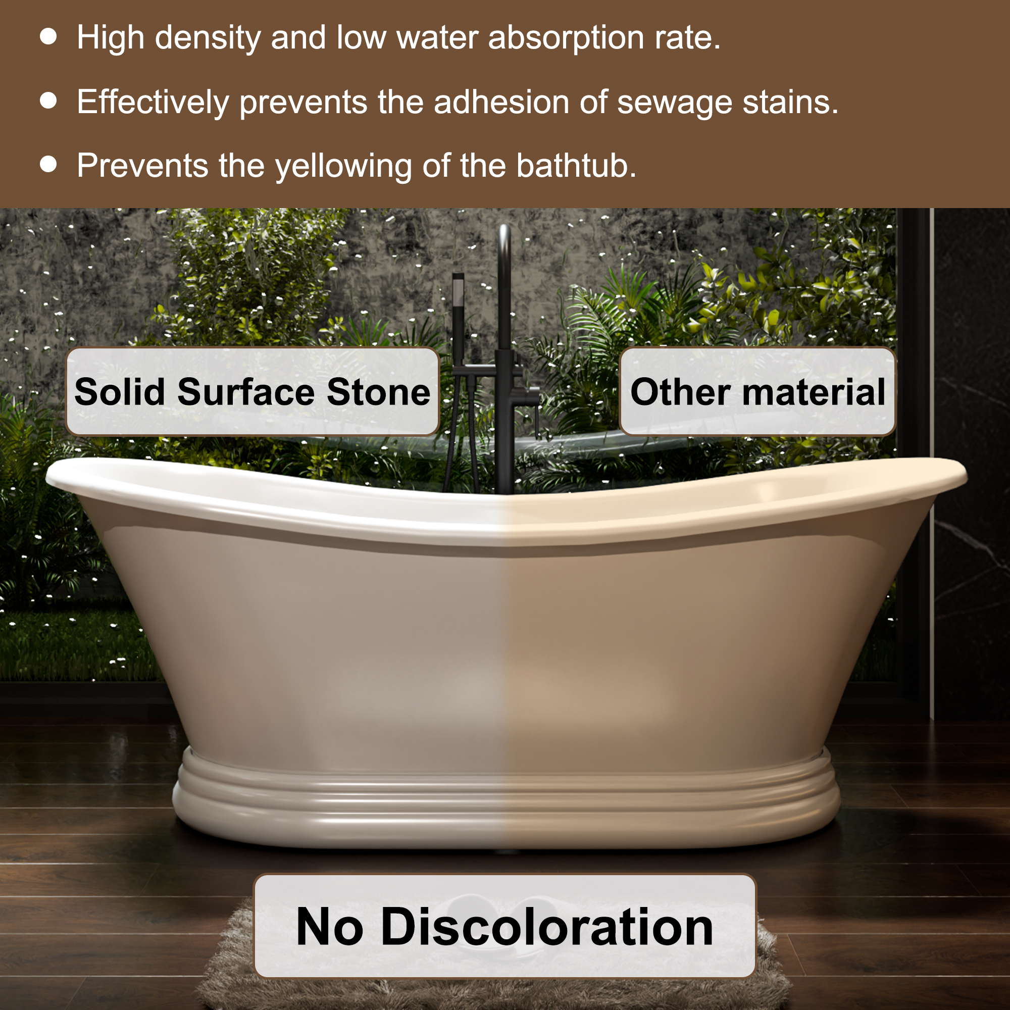 67" Matte White Freestanding Solid Surface Stone Curved Bathtub with D