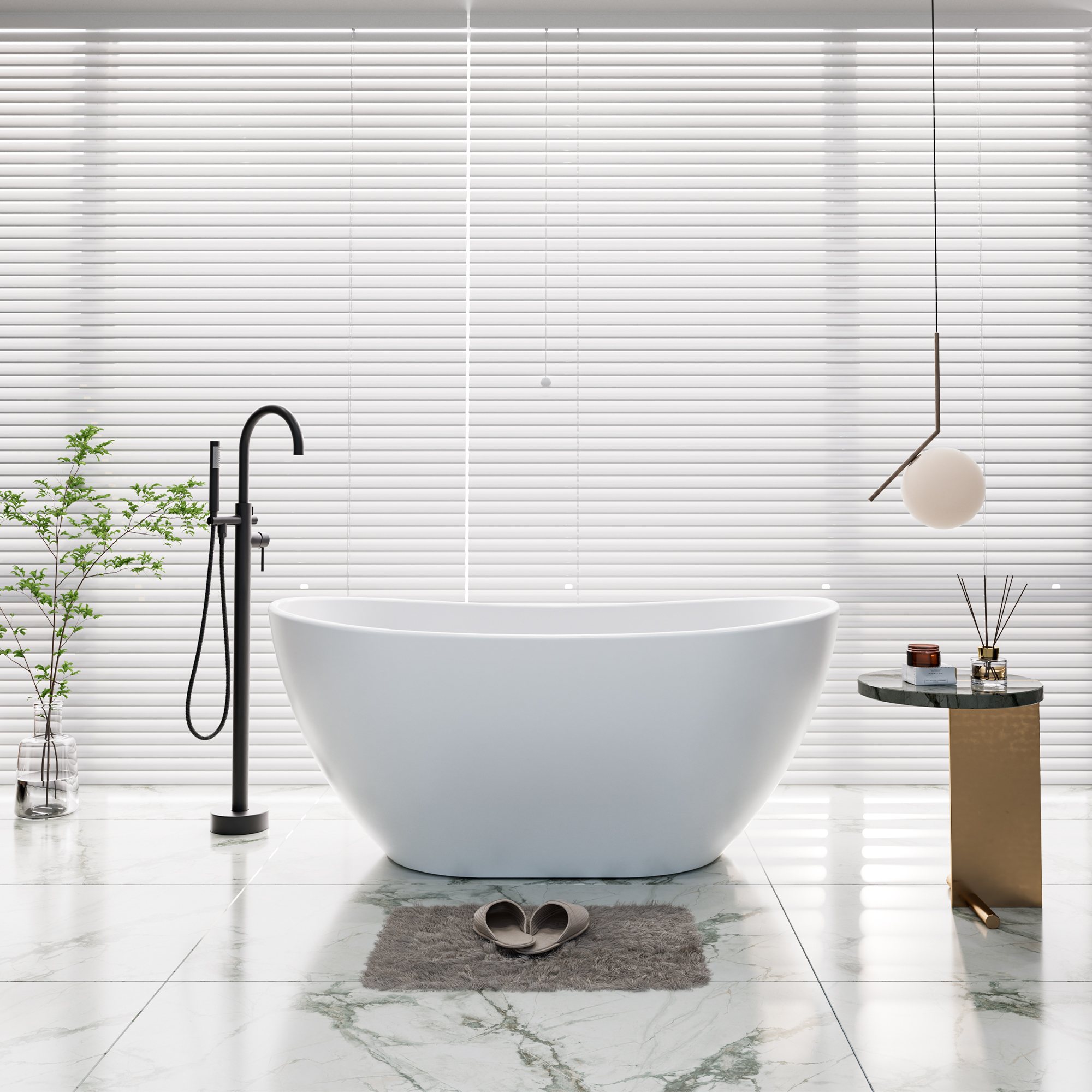 56"/65"/71" Matte White Solid Surface Stone Freestanding Tub with Classic Arc Shape