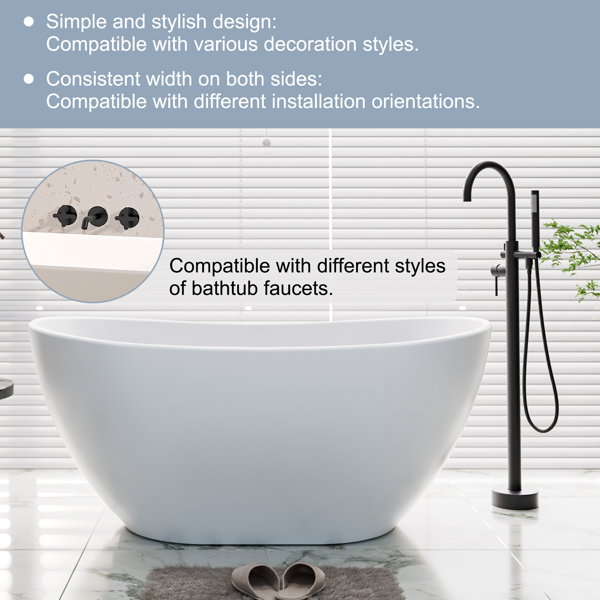 56"/65"/71" Matte White Solid Surface Stone Freestanding Tub with Classic Arc Shape