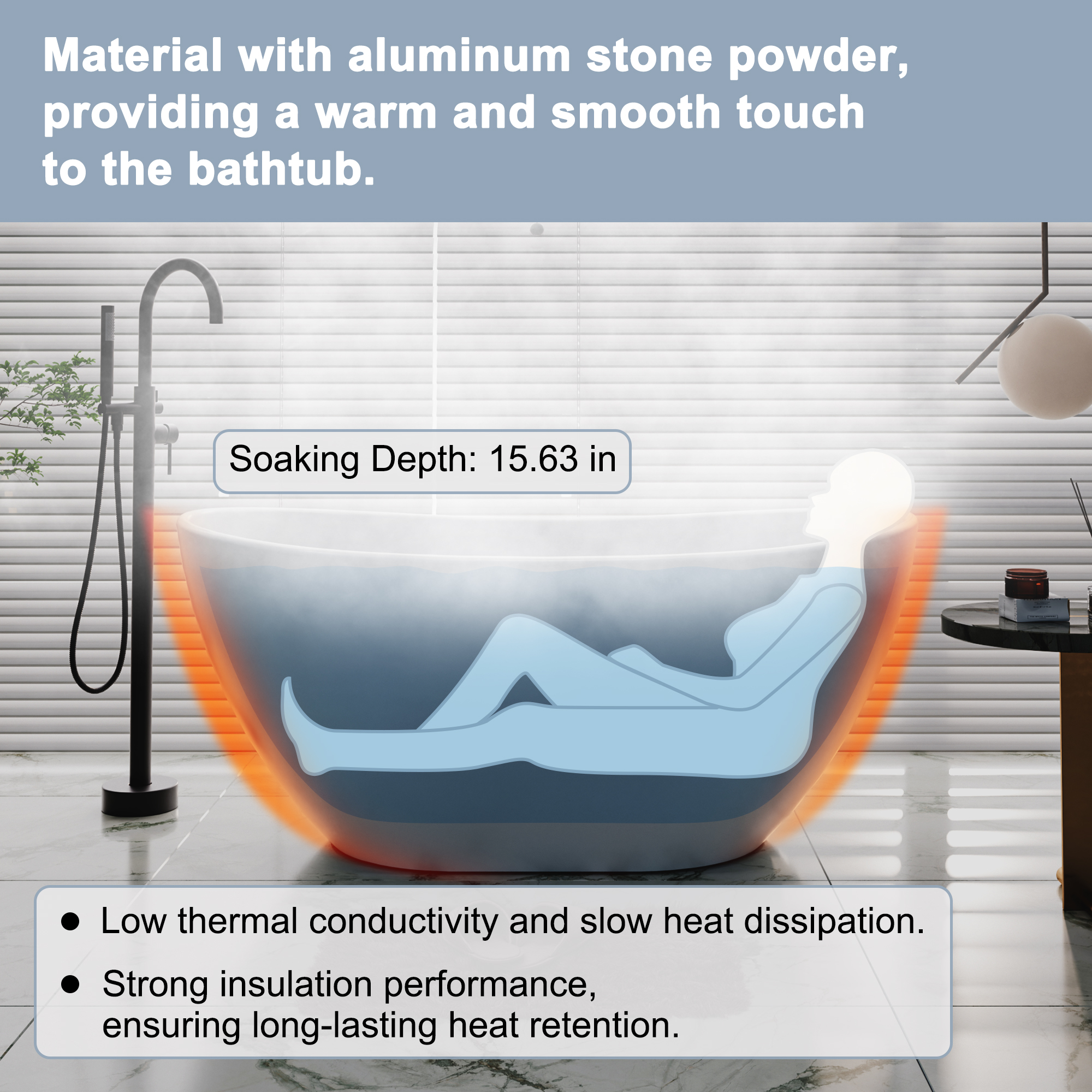 56"/65"/71" Matte White Solid Surface Stone Freestanding Tub with Classic Arc Shape