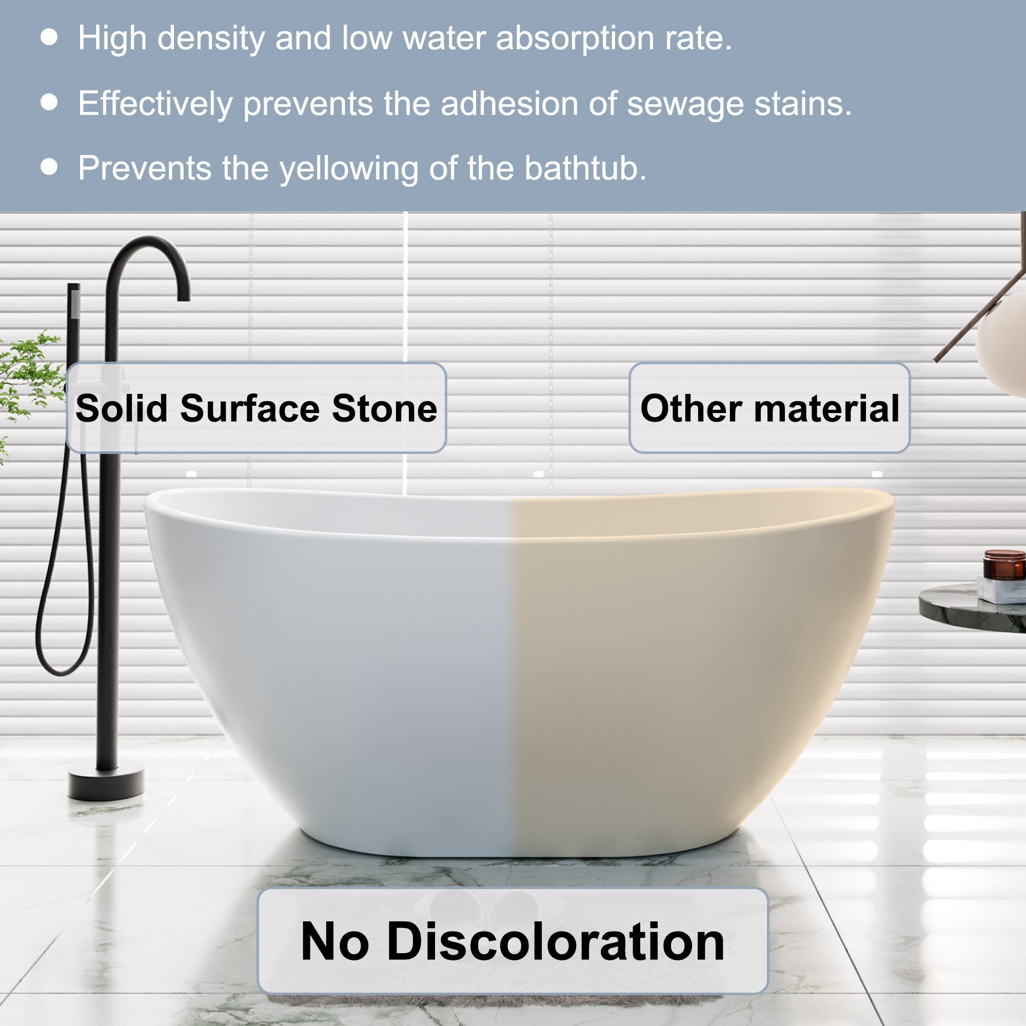 56"/65"/71" Matte White Solid Surface Stone Freestanding Tub with Classic Arc Shape