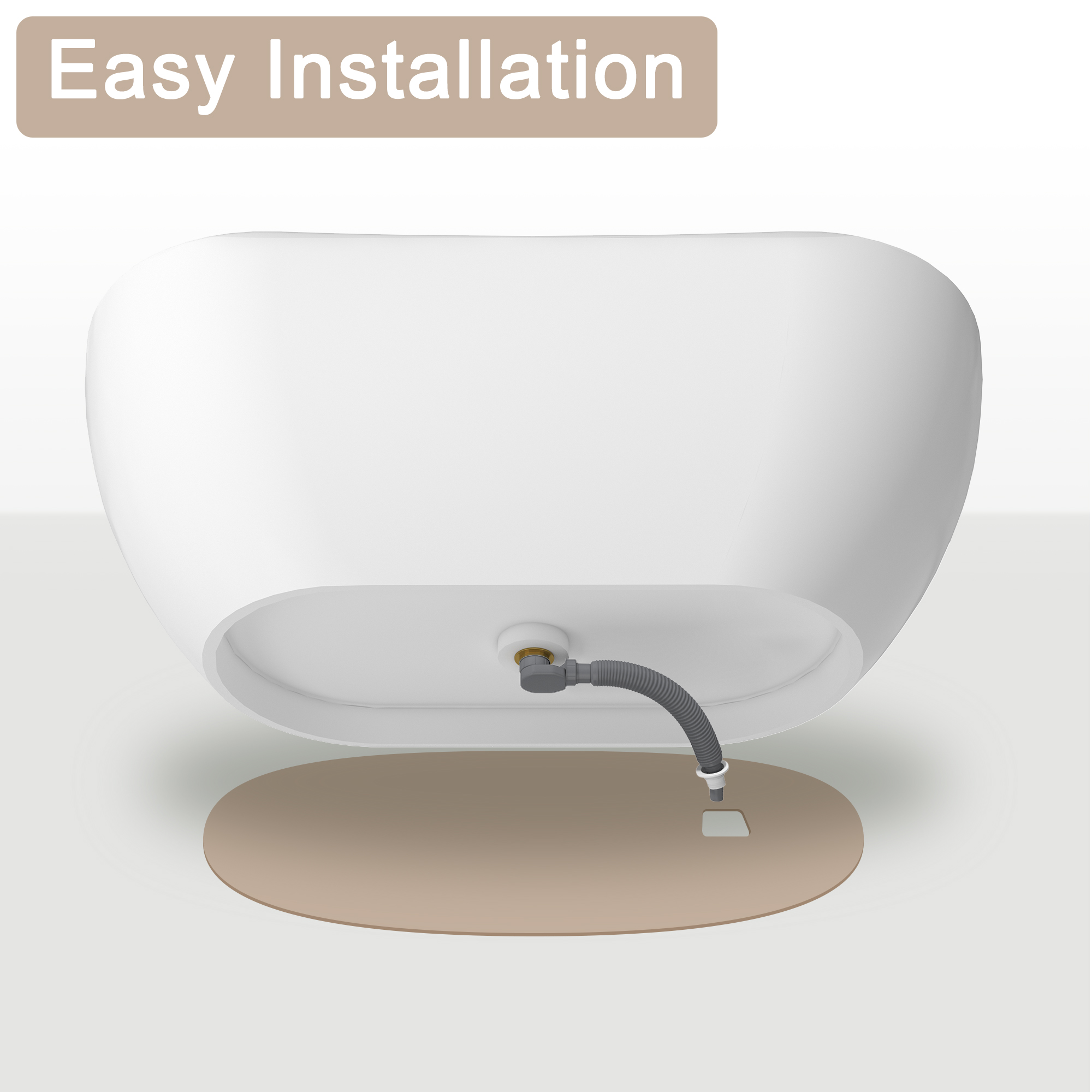 56"/65"/71" Matte White Solid Surface Stone Freestanding Tub with Classic Arc Shape