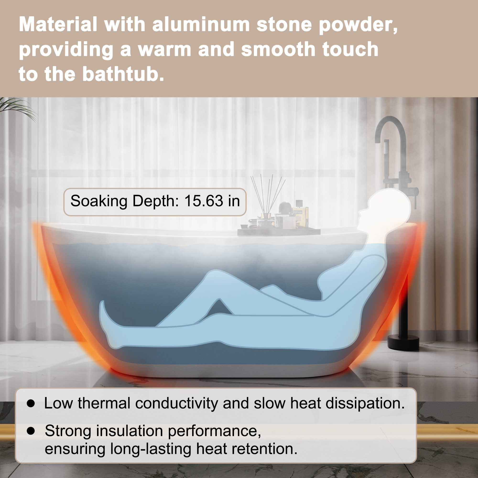 56"/65"/71" Matte White Solid Surface Stone Freestanding Tub with Classic Arc Shape