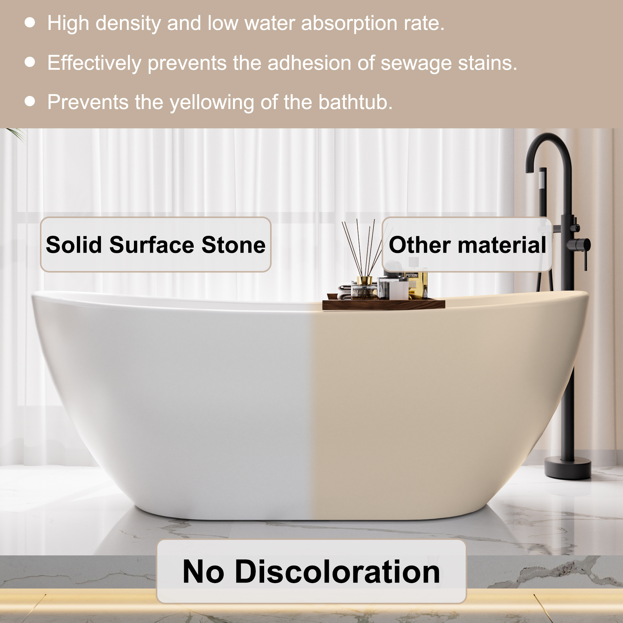 56"/65"/71" Matte White Solid Surface Stone Freestanding Tub with Classic Arc Shape