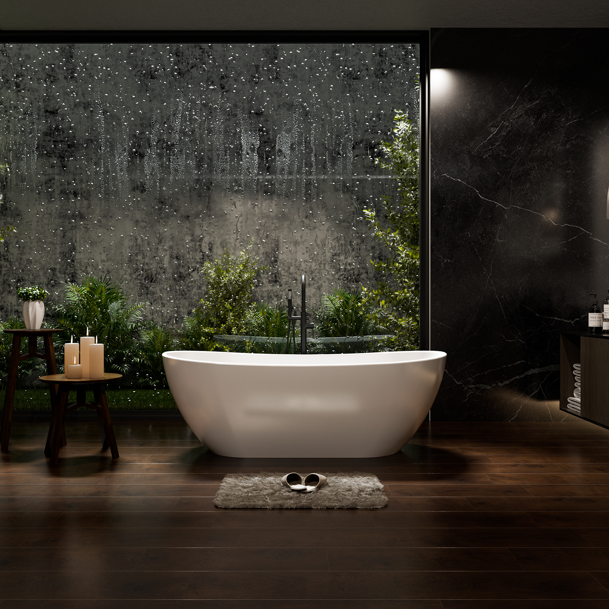 56"/65"/71" Matte White Solid Surface Stone Freestanding Tub with Classic Arc Shape