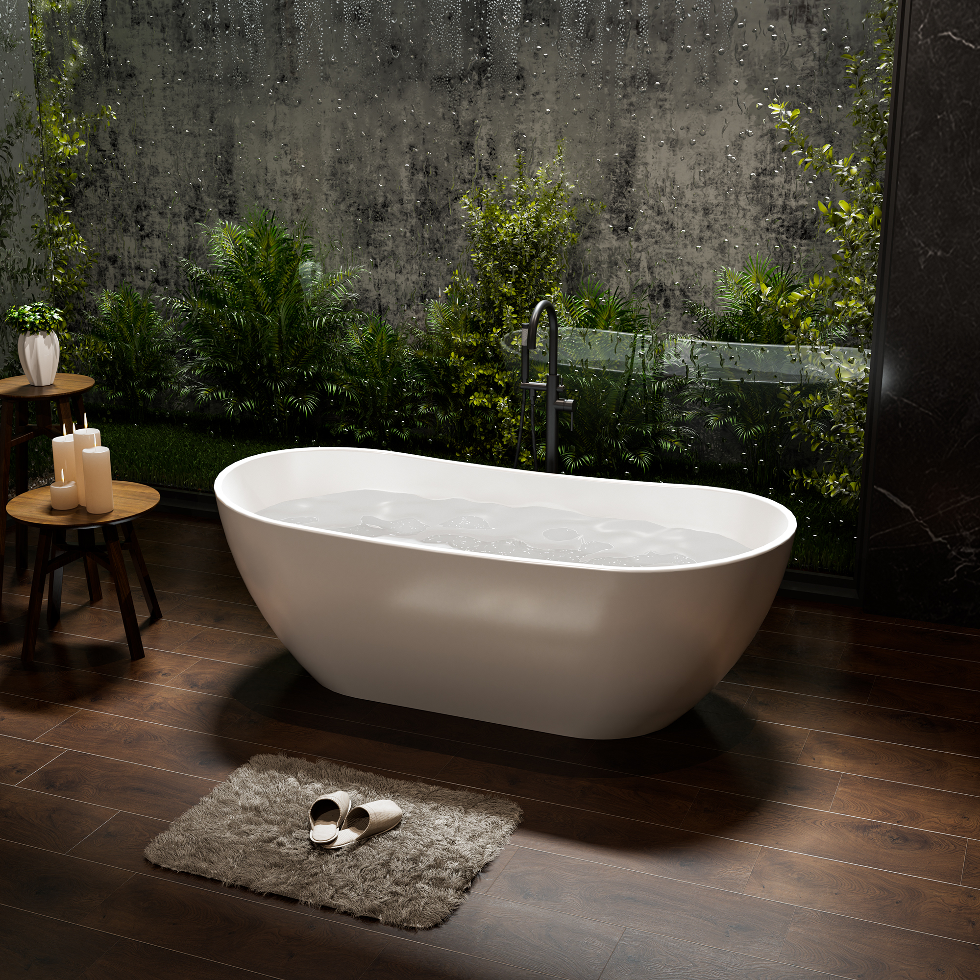 56"/65"/71" Matte White Solid Surface Stone Freestanding Tub with Classic Arc Shape