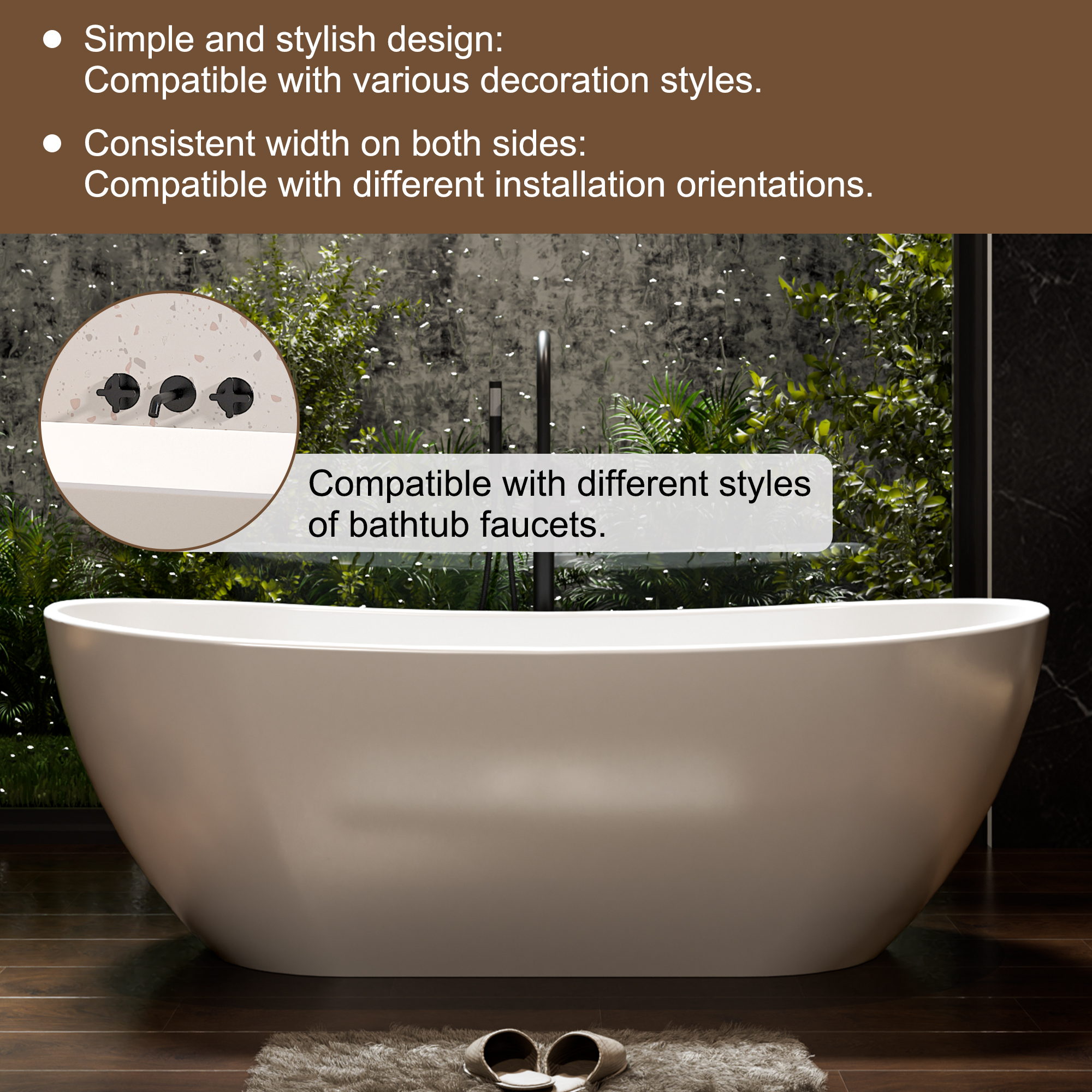 56"/65"/71" Matte White Solid Surface Stone Freestanding Tub with Classic Arc Shape