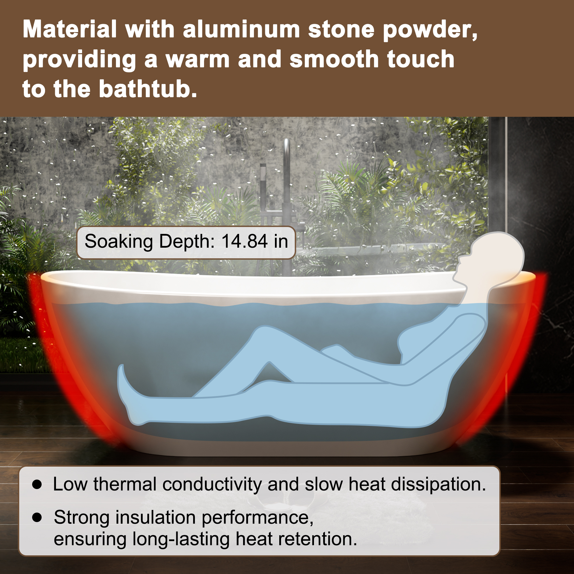 56"/65"/71" Matte White Solid Surface Stone Freestanding Tub with Classic Arc Shape