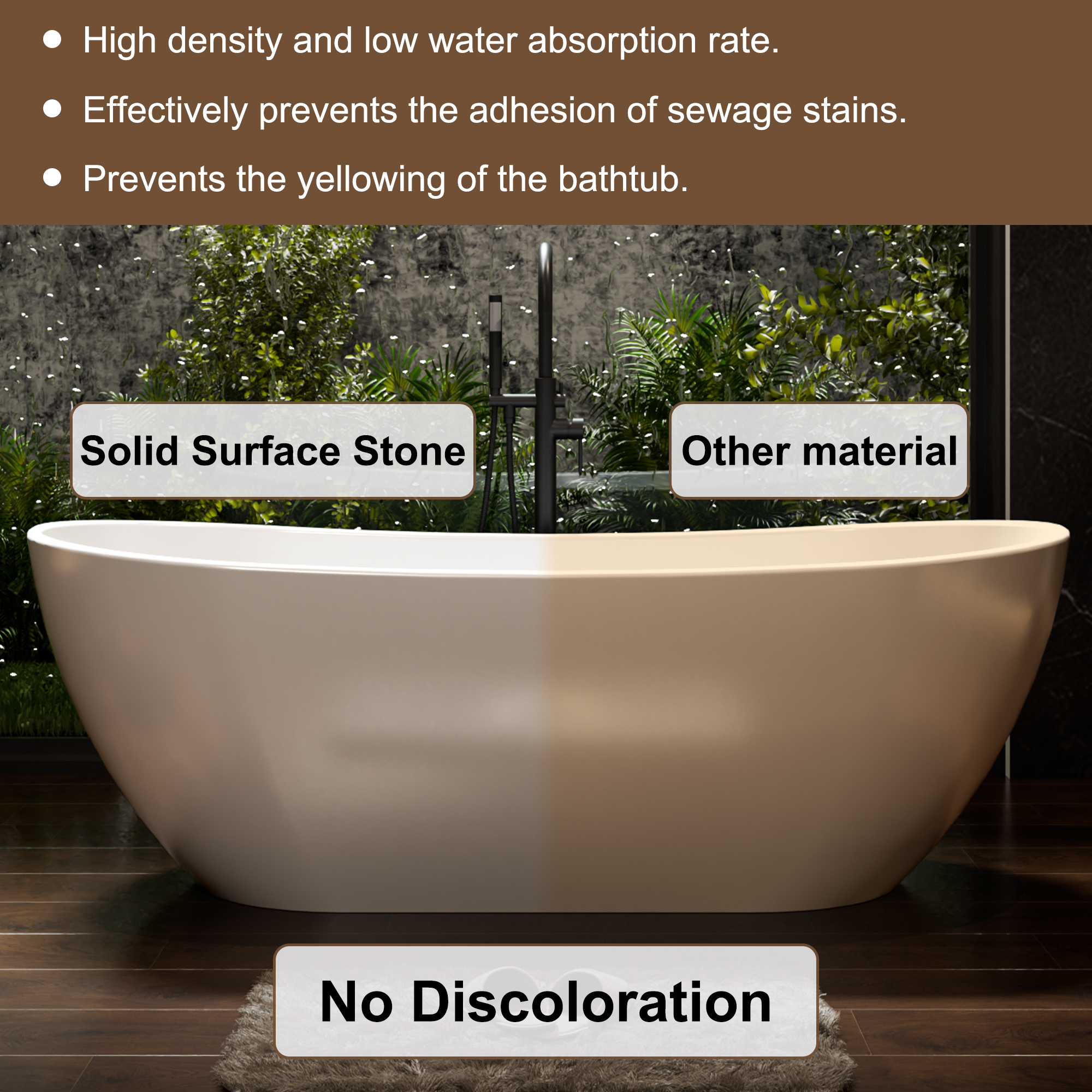 56"/65"/71" Matte White Solid Surface Stone Freestanding Tub with Classic Arc Shape