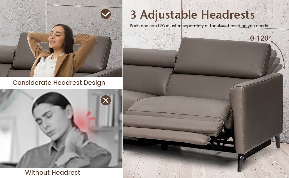 Leather Air Power Reclining Sectional Sofa with Adjustable Headrests
