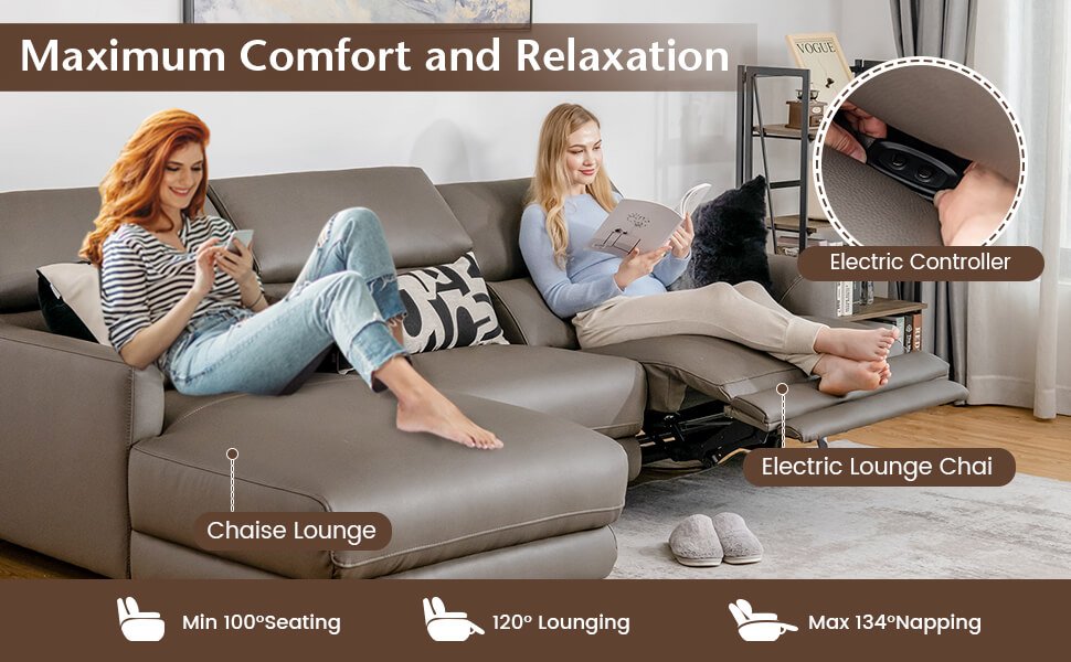 Leather Air Power Reclining Sectional Sofa with Adjustable Headrests