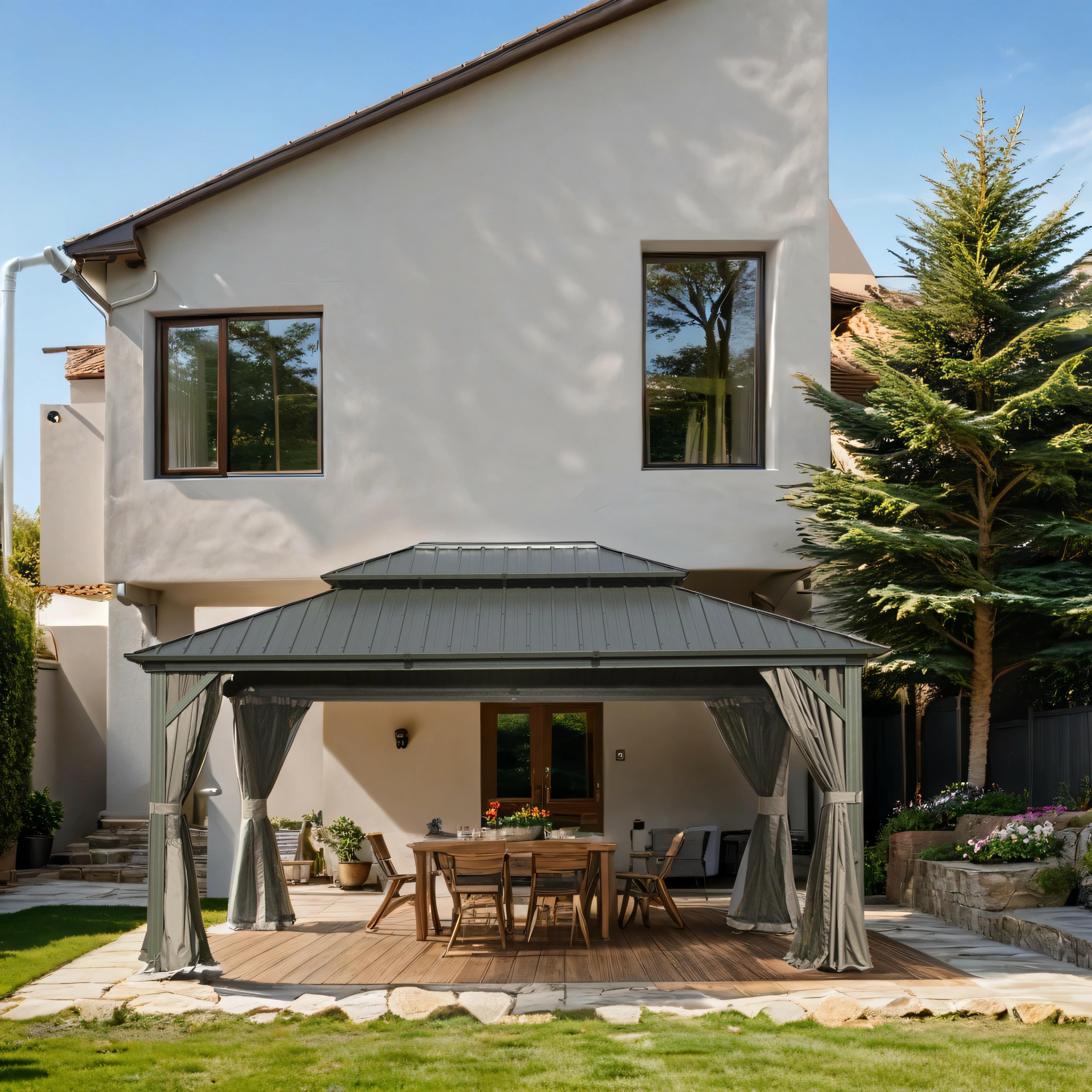 12’ X 14’ Outdoor Hardtop Gazebo with Netting & Curtains, Outdoor Aluminum Pavilion with Galvanized Steel Double Roof for Patio Lawn and Garden, Gray