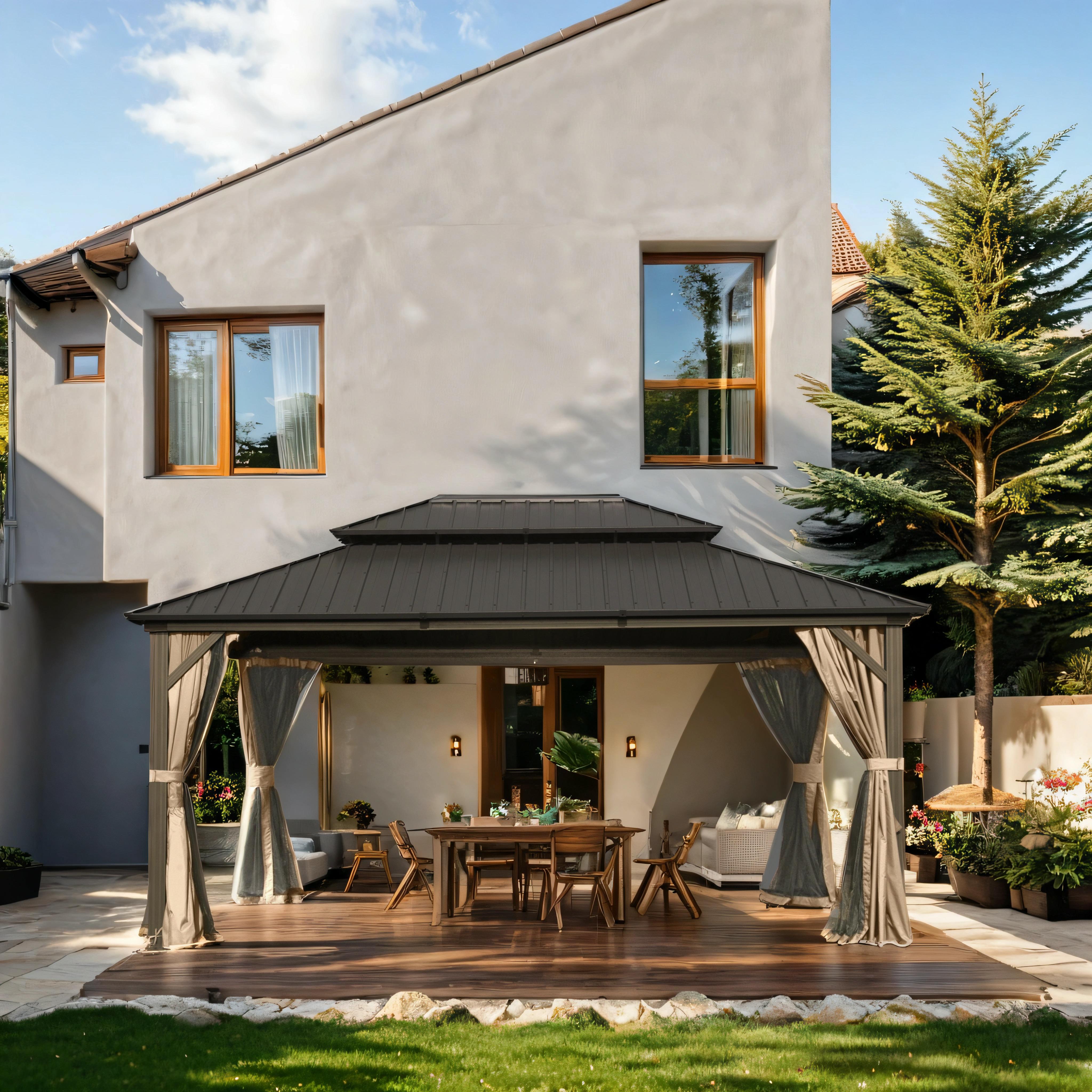 12’ X 14’ Outdoor Hardtop Gazebo with Netting & Curtains, Outdoor Aluminum Pavilion with Galvanized Steel Double Roof for Patio Lawn and Garden, Gray