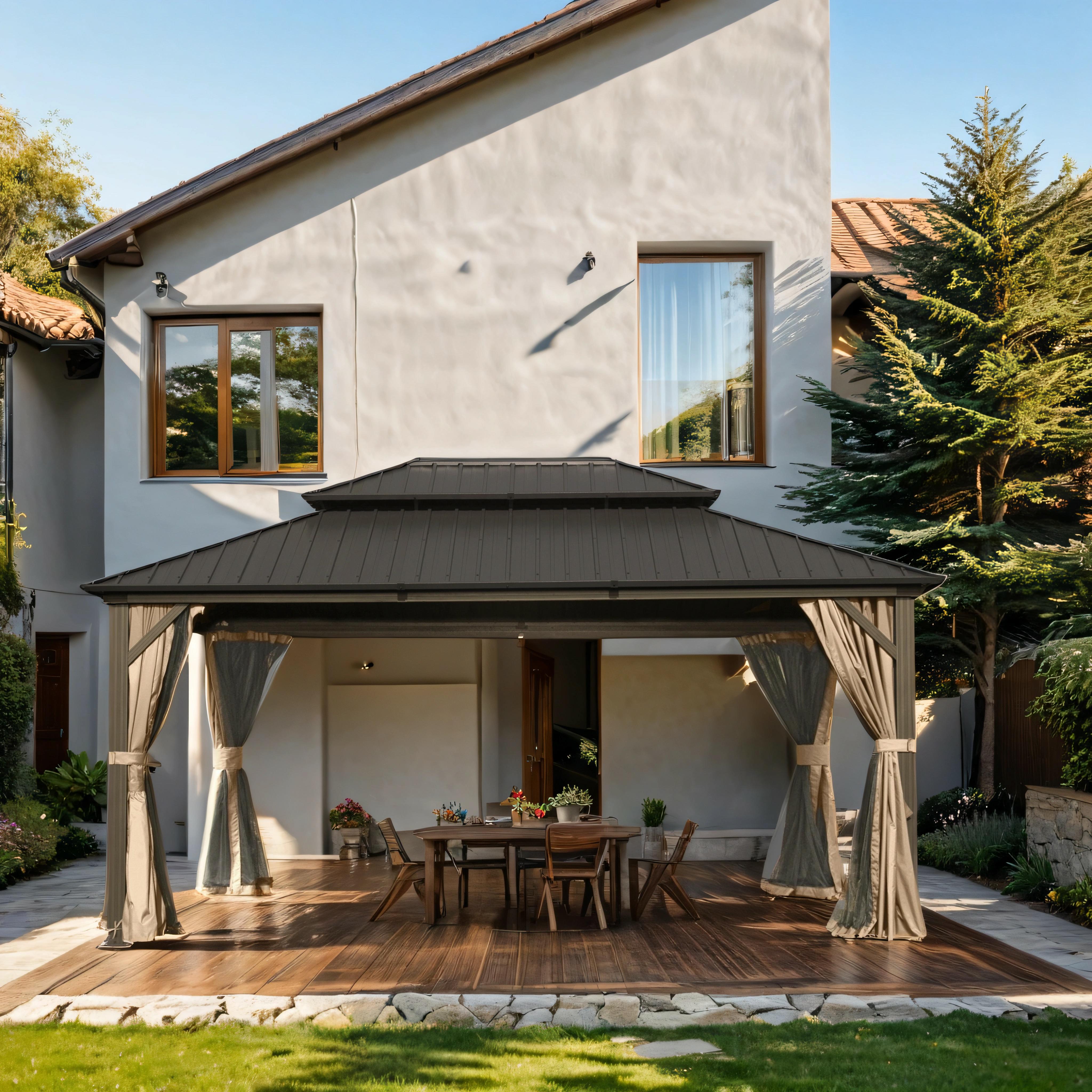 12' x 16' Aluminum Hardtop Outdoor Gazebo with Galvanized Steel Double Roof, Curtain, and Netting for Patio Parties, Wedding, Outdoor Dining