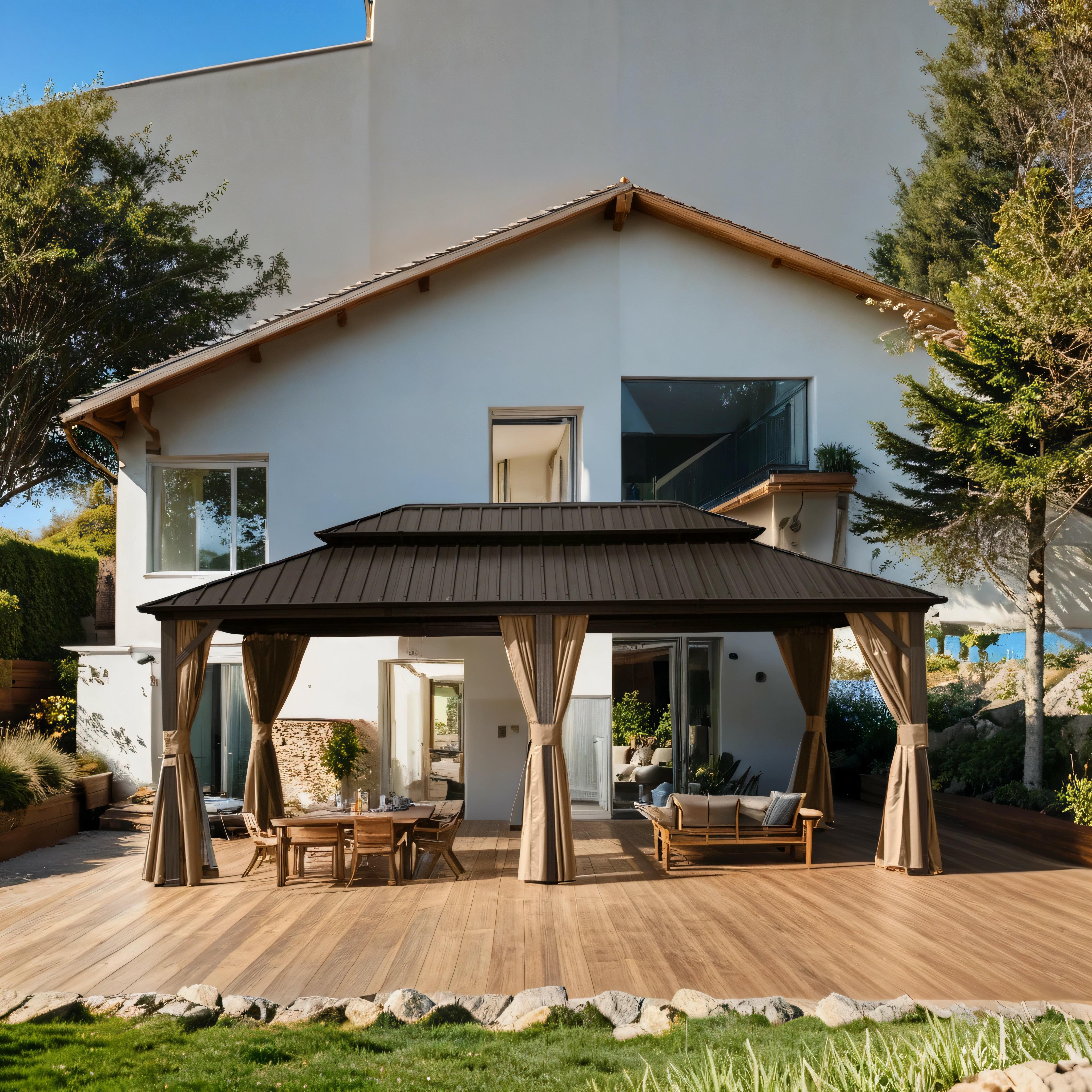 12' X 18' Aluminum Outdoor Hardtop Gazebo with Curtain & Netting Permanent Galvanized Steel Double Roof Pavilion for Patio Wedding, Backyard Dining Space, Deck, Lawn