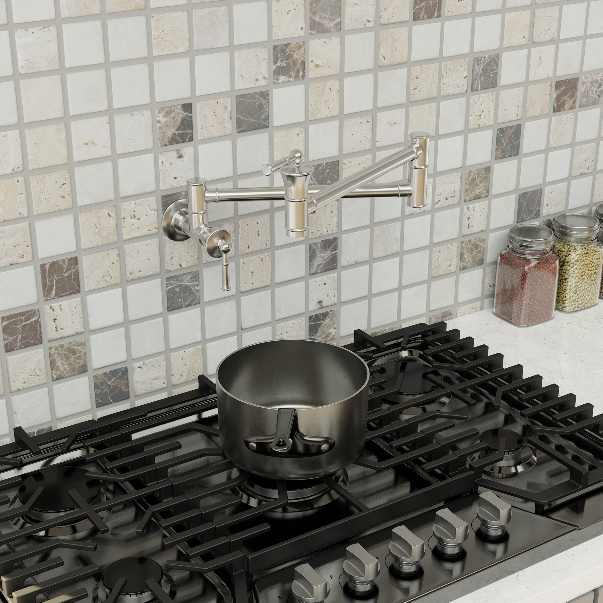 Double handle 360 degree pot filler wall mount for kitchen faucet