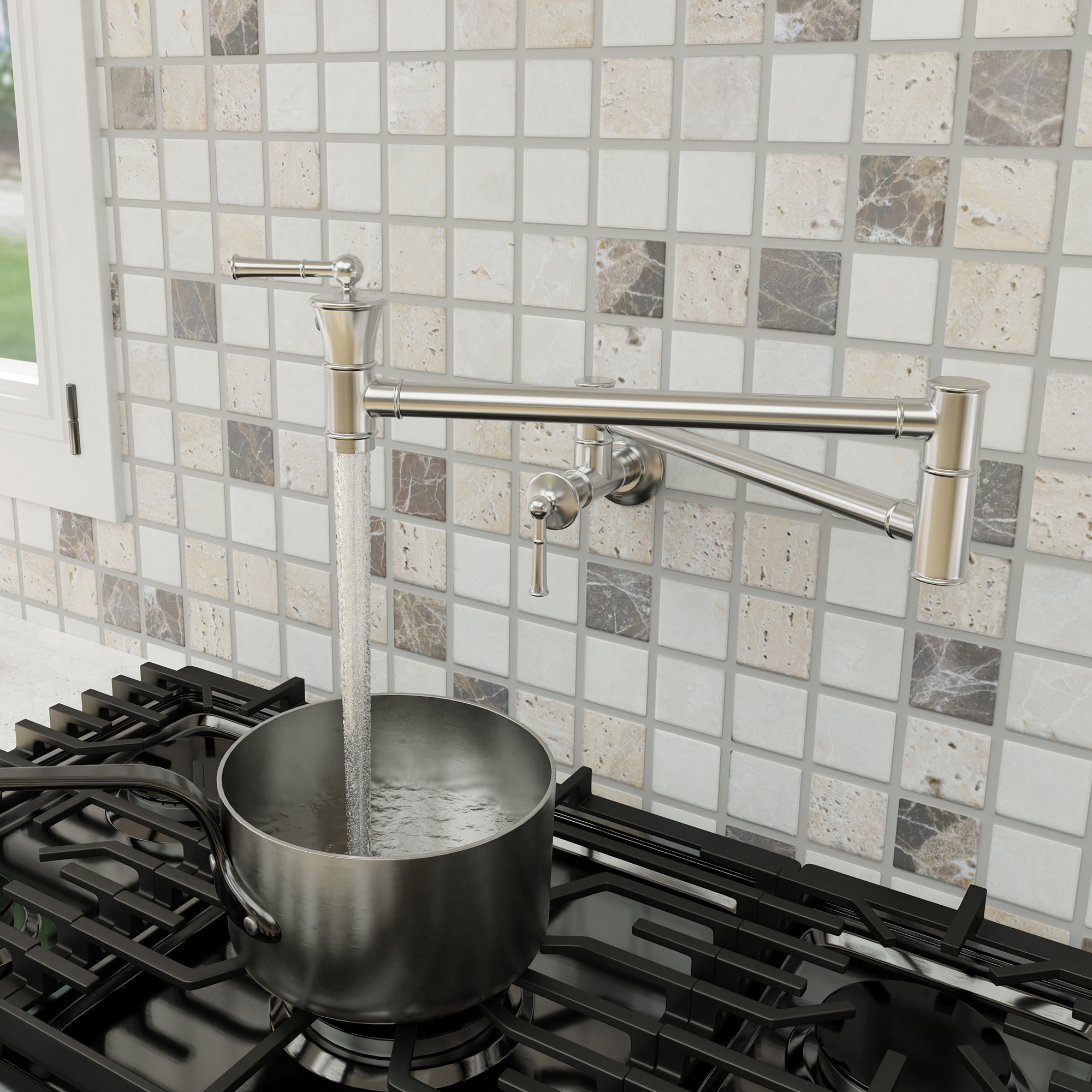 Double handle 360 degree pot filler wall mount for kitchen faucet