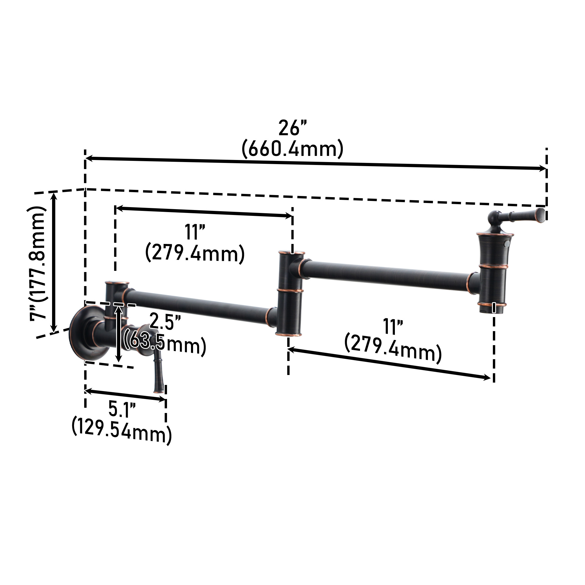 Double handle 360 degree pot filler wall mount for kitchen faucet