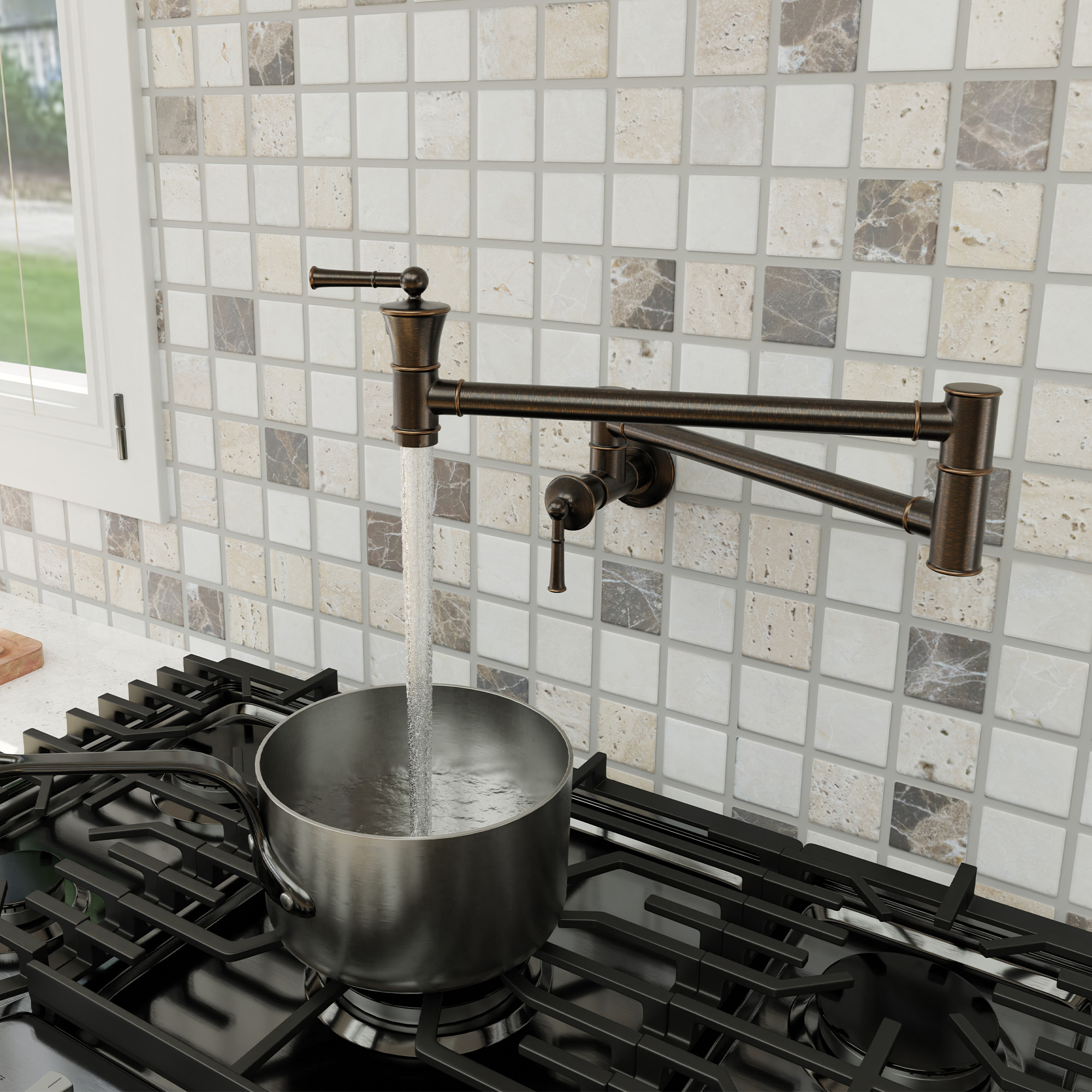 Double handle 360 degree pot filler wall mount for kitchen faucet