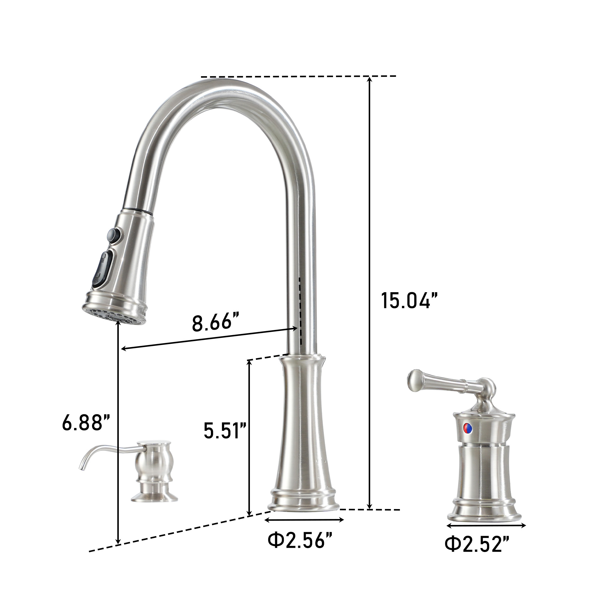 3 holes 8 inch widespread kitchen faucet with soap dispenser