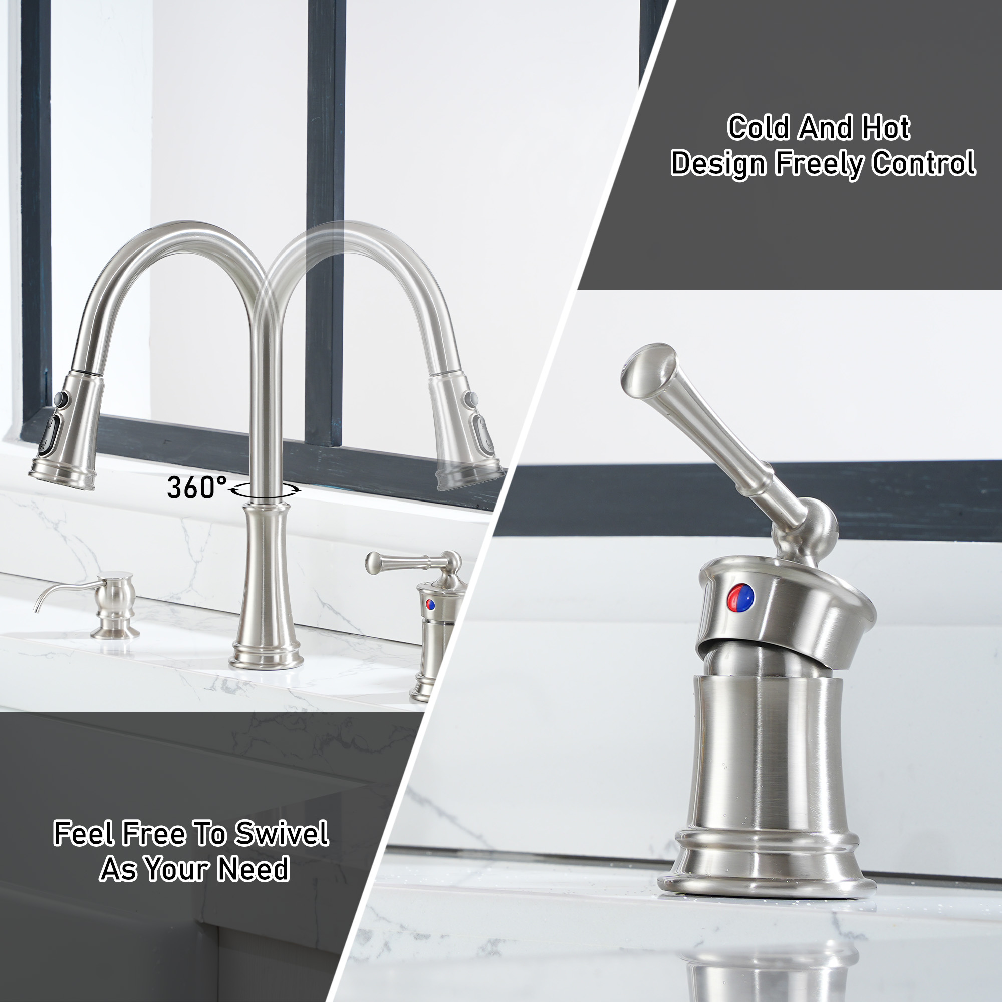 3 holes 8 inch widespread kitchen faucet with soap dispenser