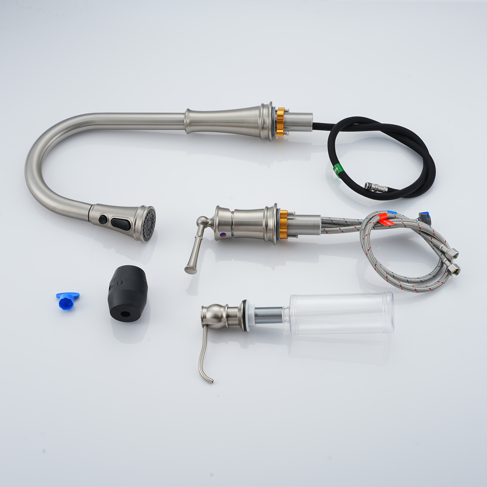 3 holes 8 inch widespread kitchen faucet with soap dispenser