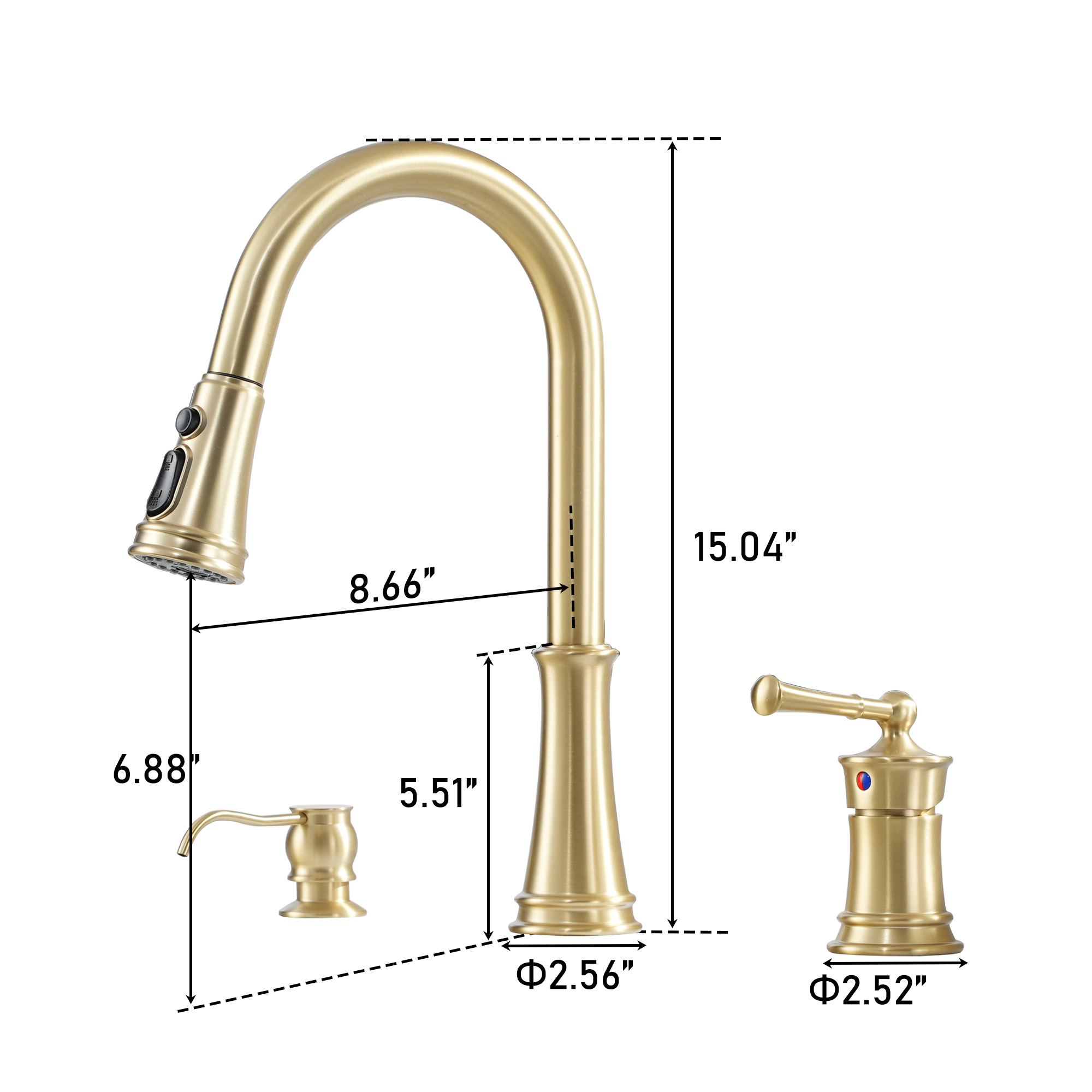 3 holes 8 inch widespread kitchen faucet with soap dispenser