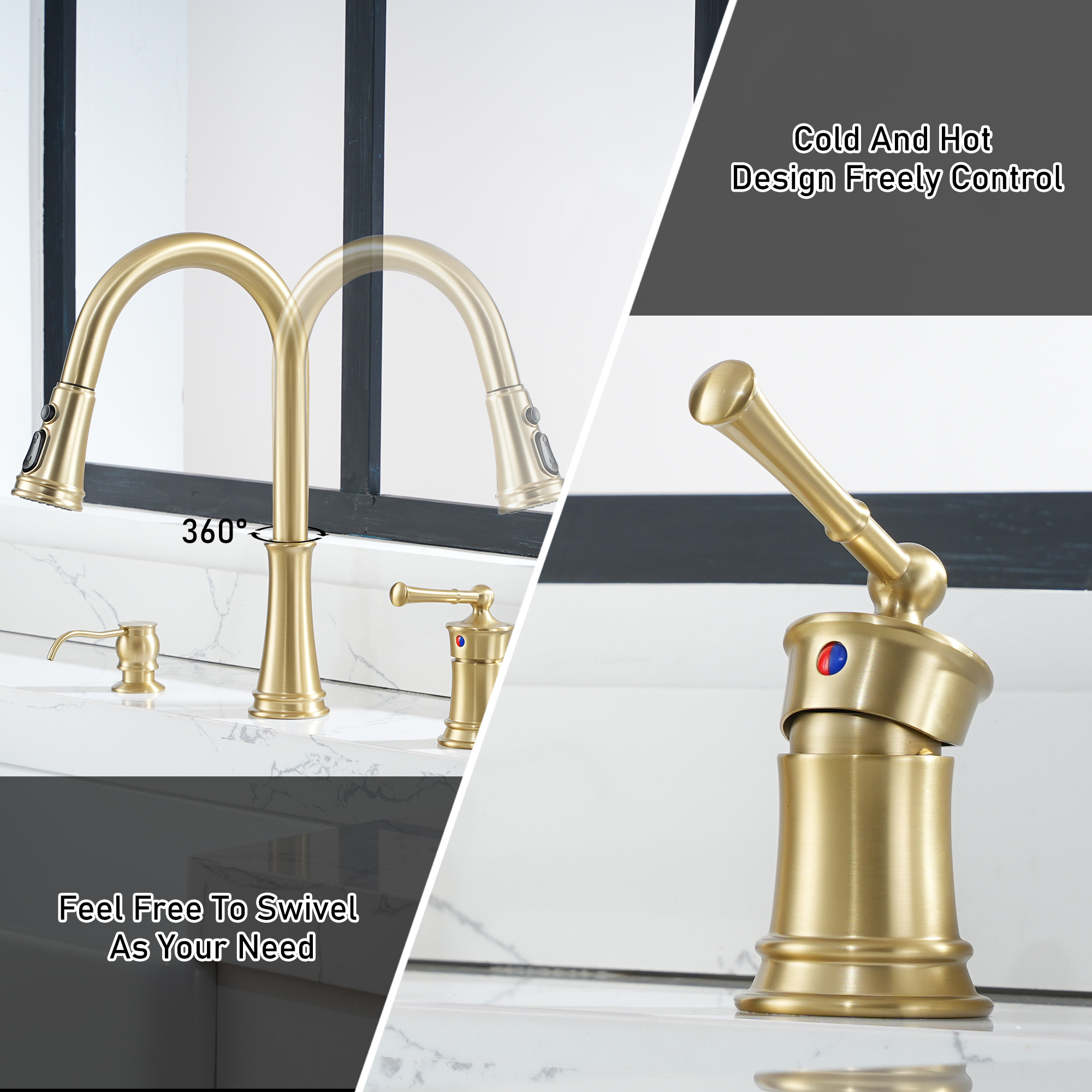 3 holes 8 inch widespread kitchen faucet with soap dispenser