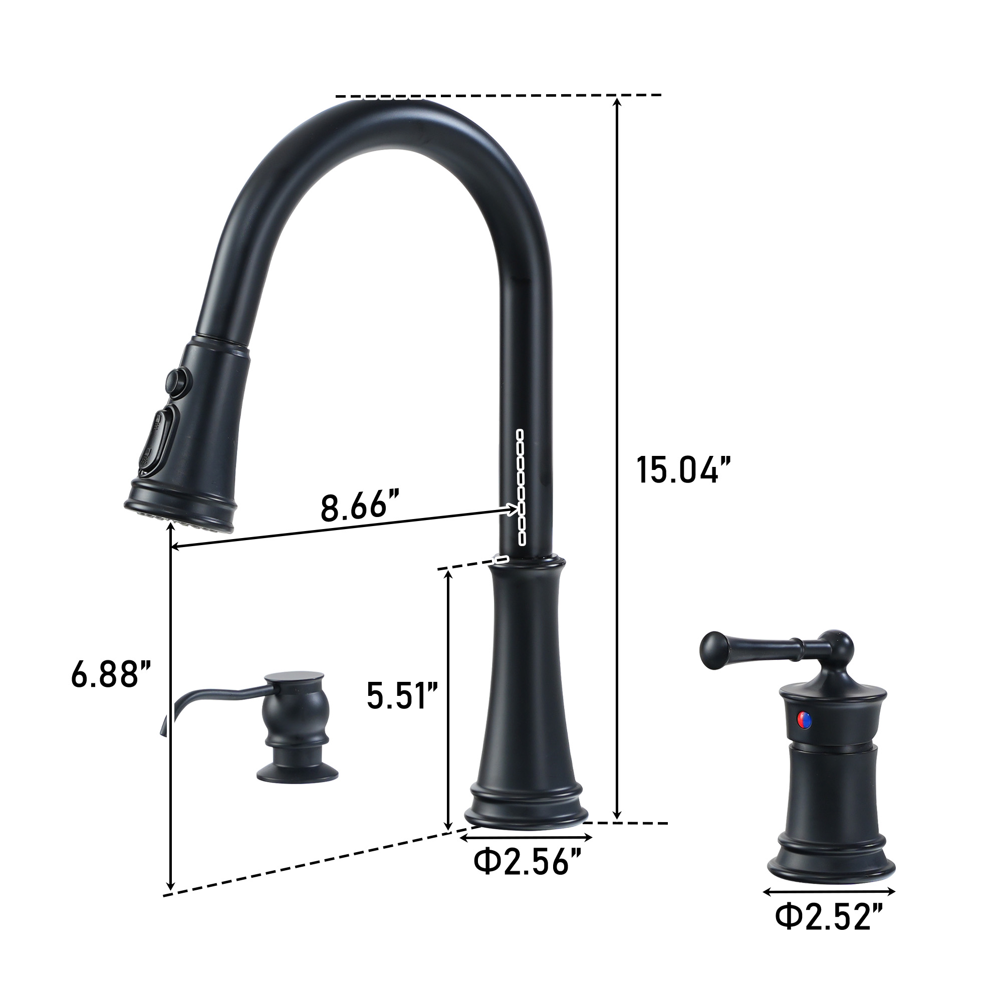 3 holes 8 inch widespread kitchen faucet with soap dispenser