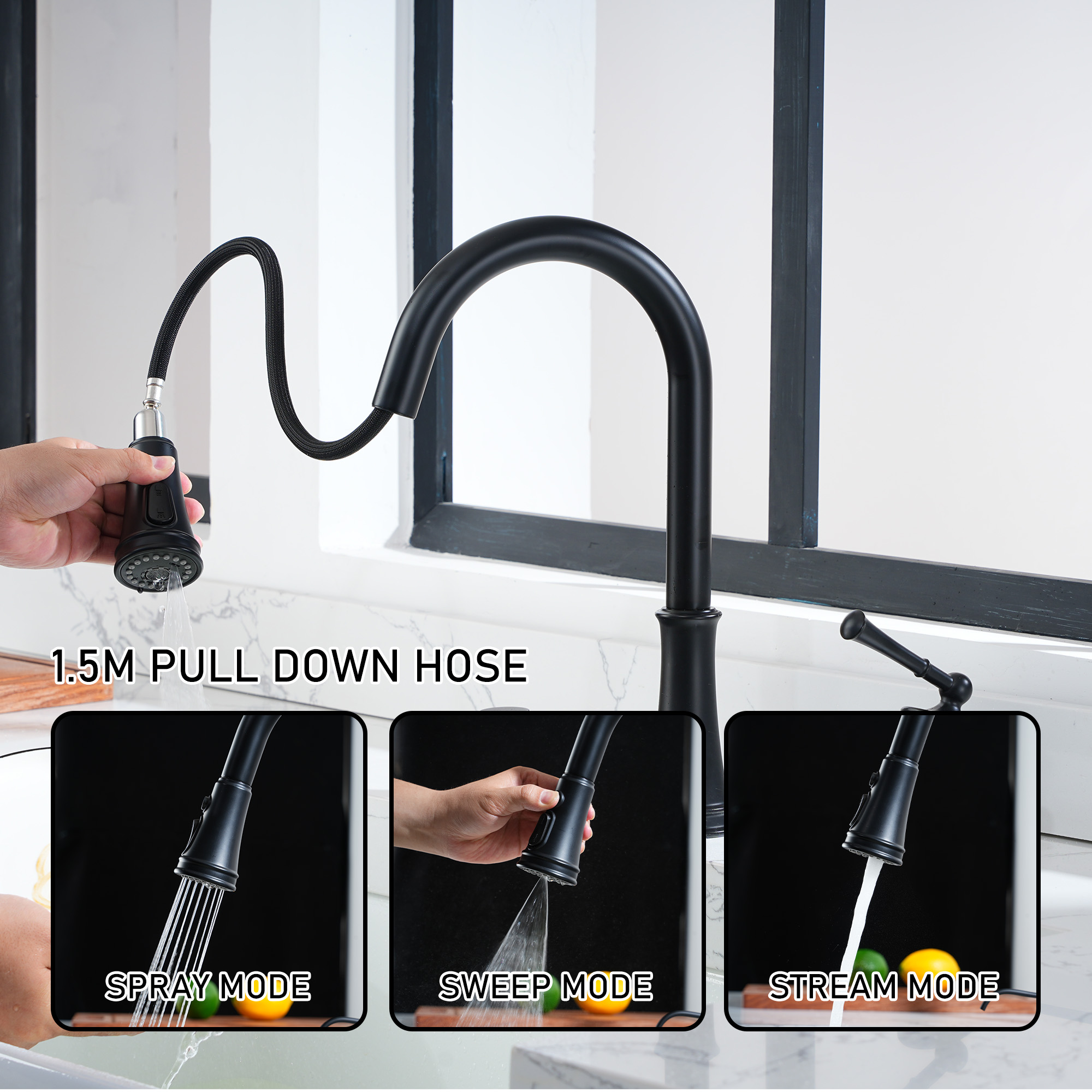 3 holes 8 inch widespread kitchen faucet with soap dispenser