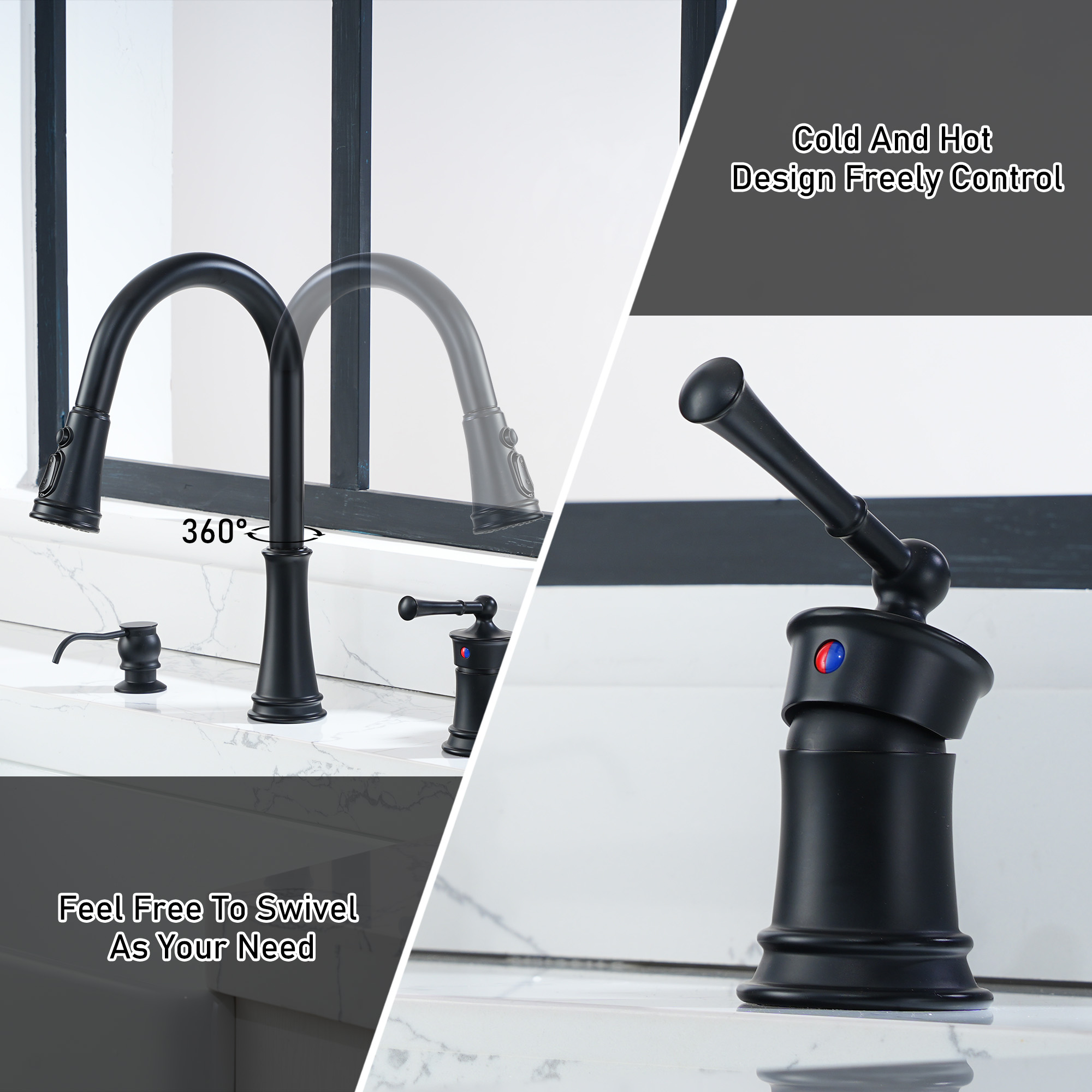 3 holes 8 inch widespread kitchen faucet with soap dispenser