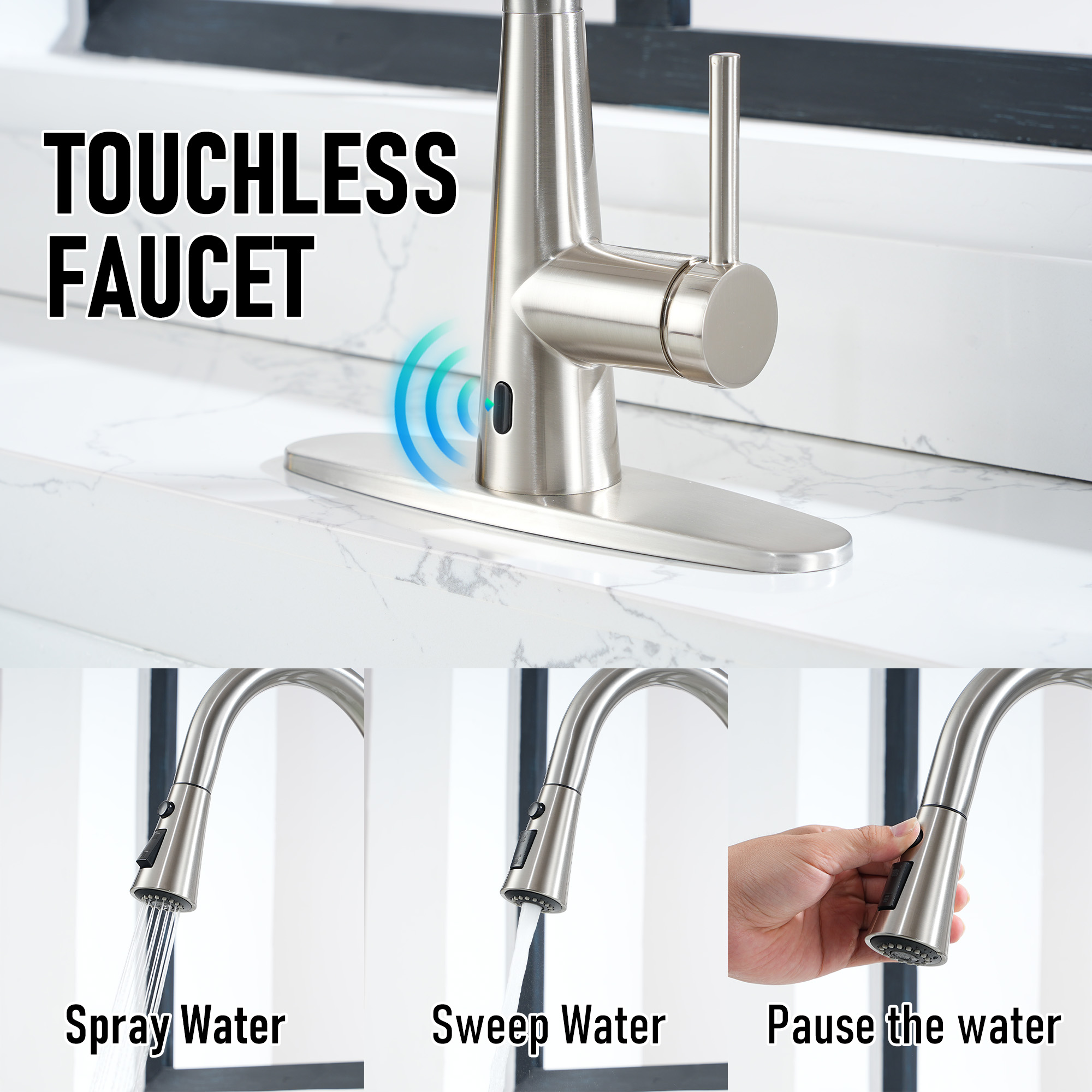 Touchless single handle pull out kitchen faucet