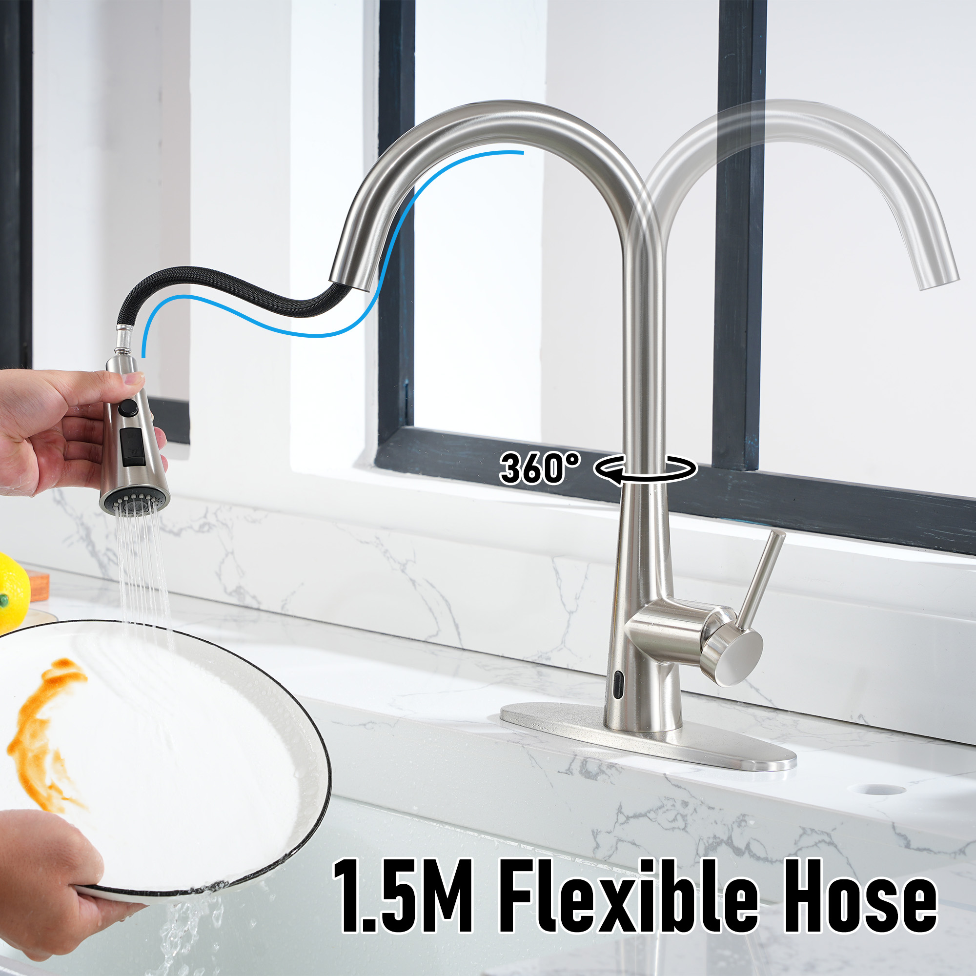 Touchless single handle pull out kitchen faucet