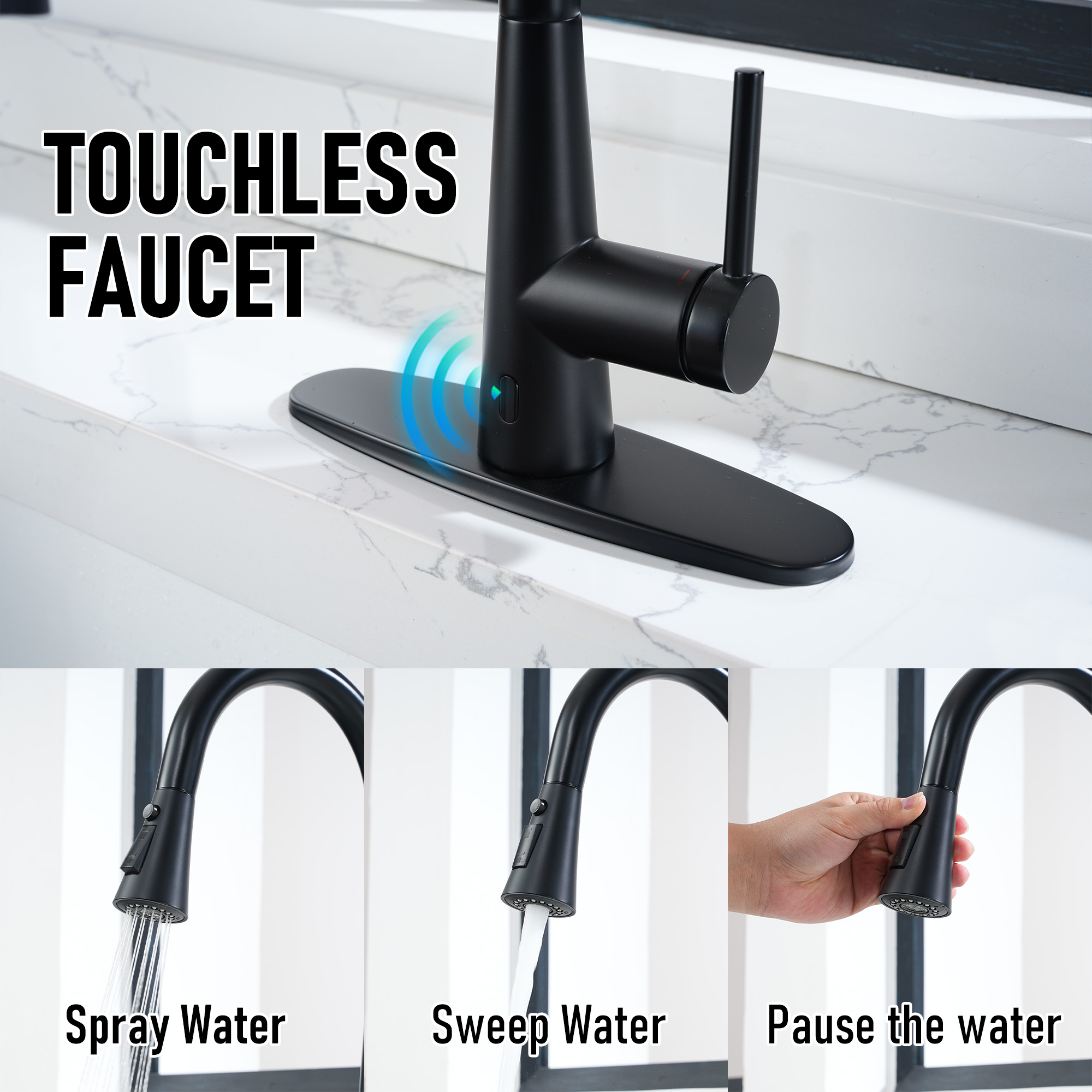 Touchless single handle pull out kitchen faucet