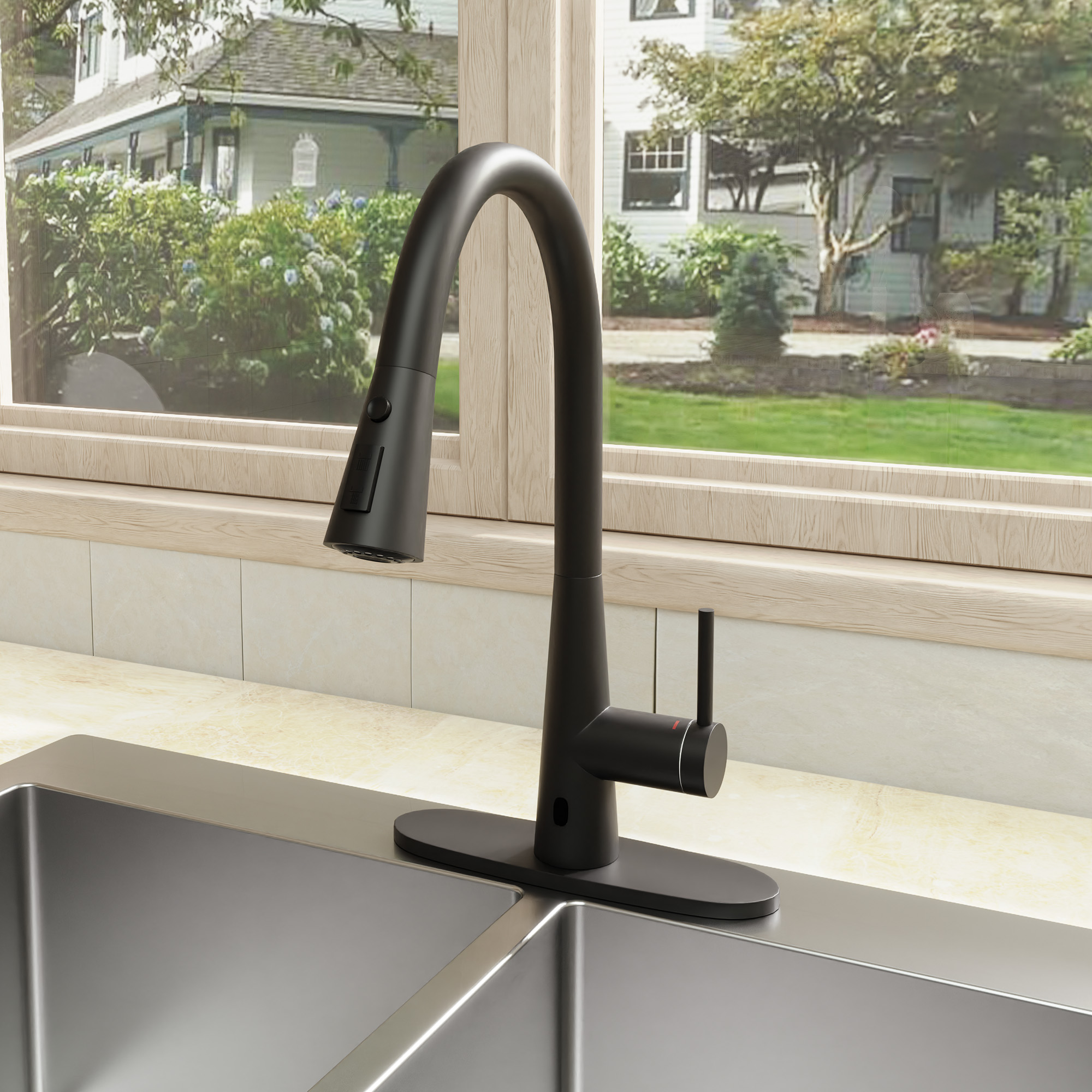 Touchless single handle pull out kitchen faucet