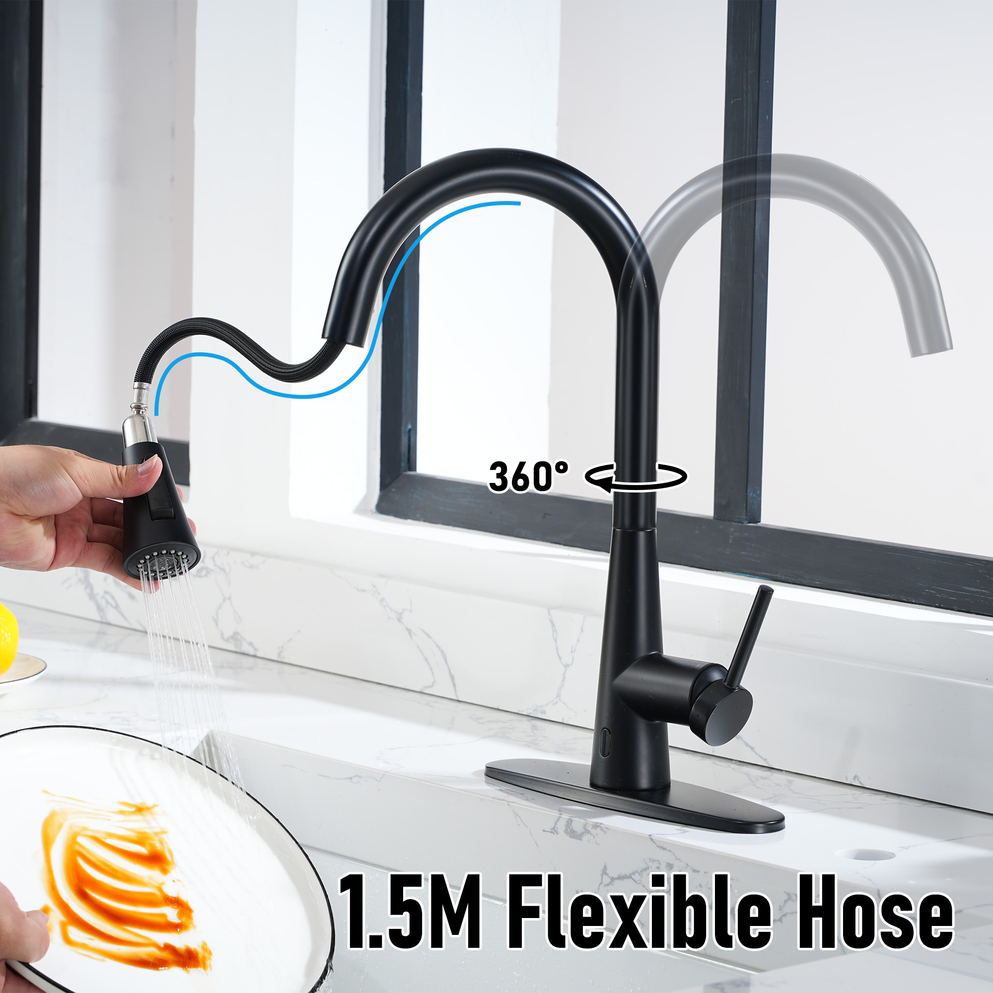 Touchless single handle pull out kitchen faucet