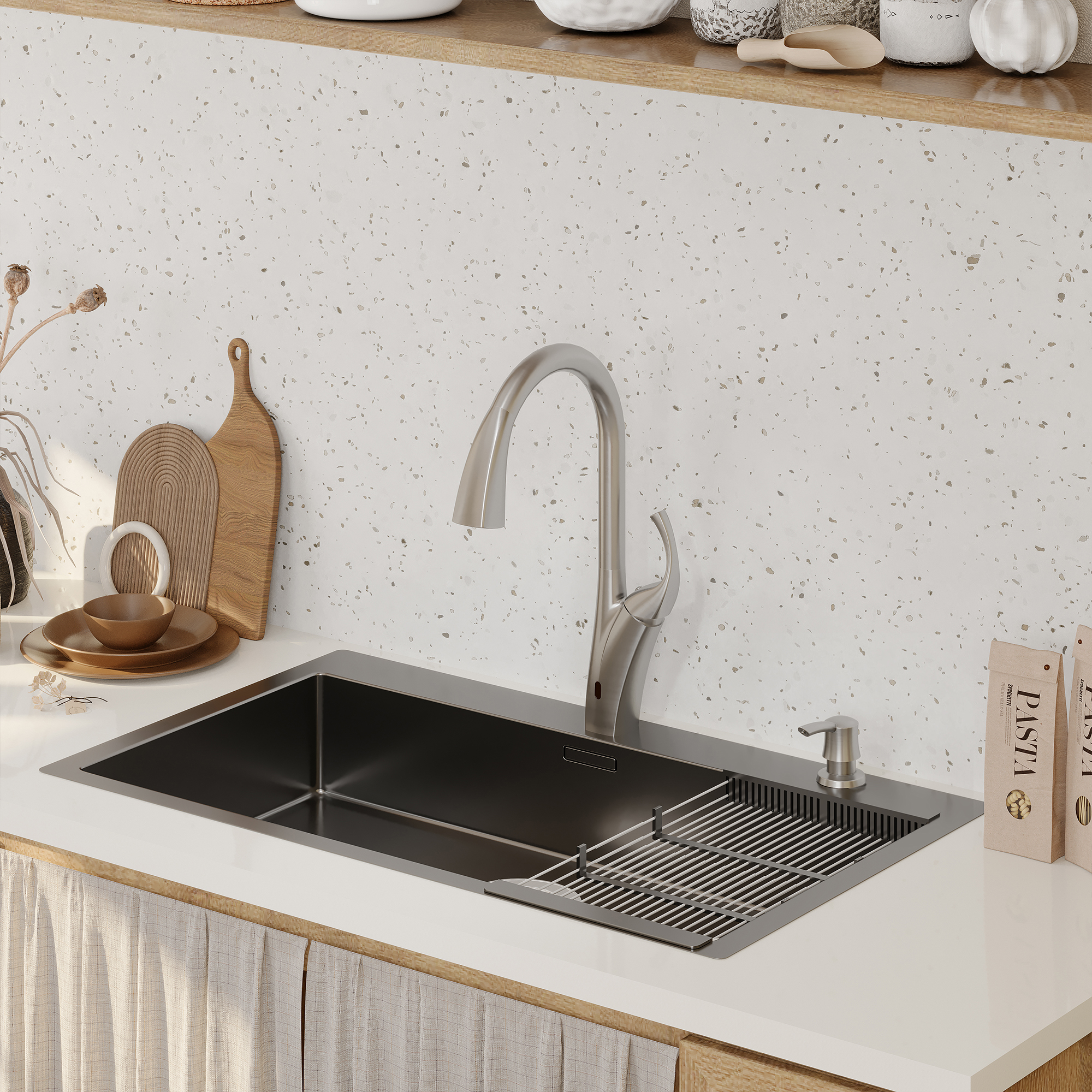 3-Spray Patterns 1.8 GPM Single Handle Touchless Pull-out Kitchen Faucet Wtih soap dispenser