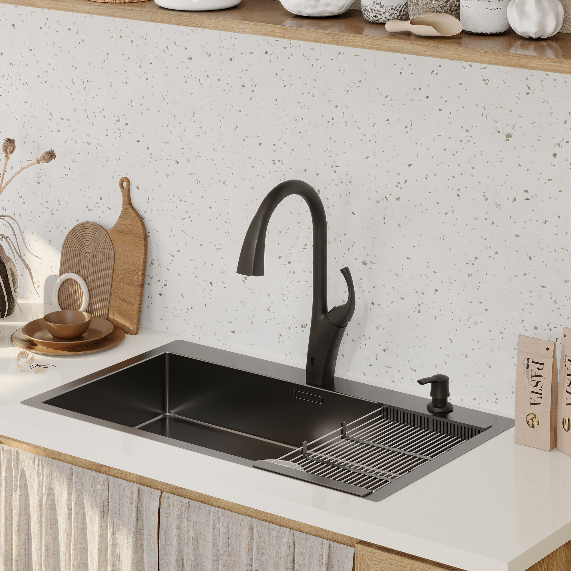 3-Spray Patterns 1.8 GPM Single Handle Touchless Pull-out Kitchen Faucet Wtih soap dispenser