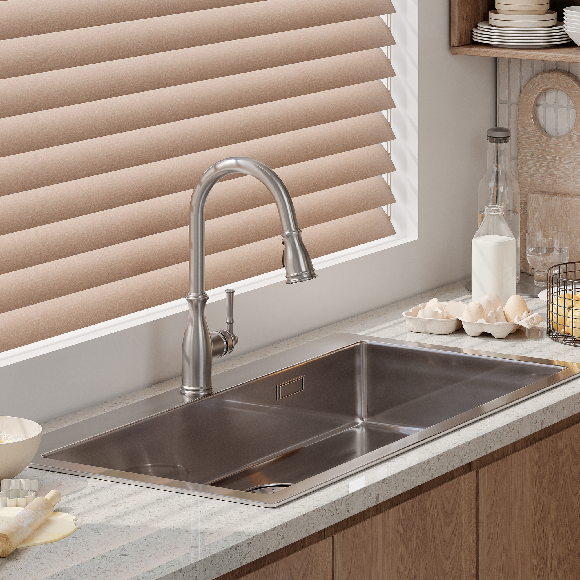 3-Spray Patterns 1.8 GPM Single Handle Brushed Nickel Pull-Out Kitchen Faucet With Brush