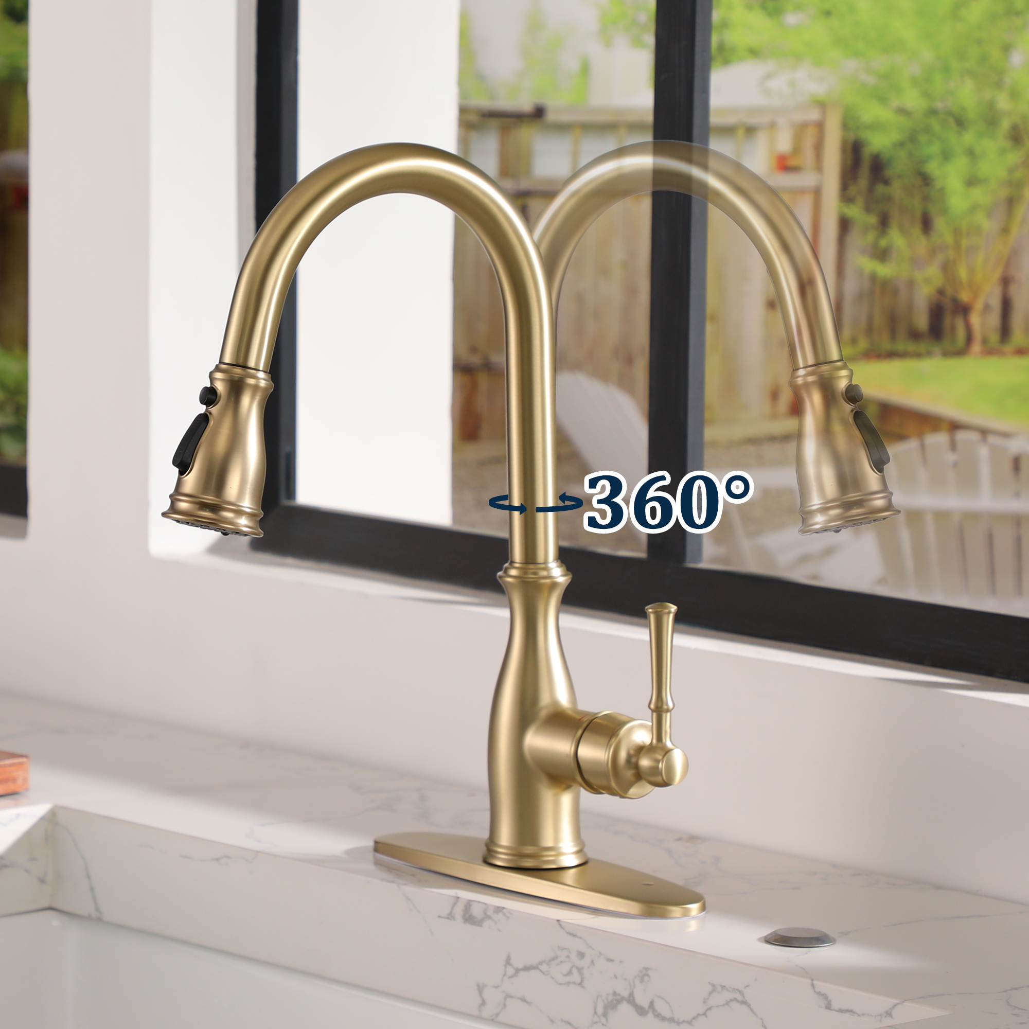 3-Spray Patterns 1.8 GPM Single Handle Brushed Nickel Pull-Out Kitchen Faucet With Brush