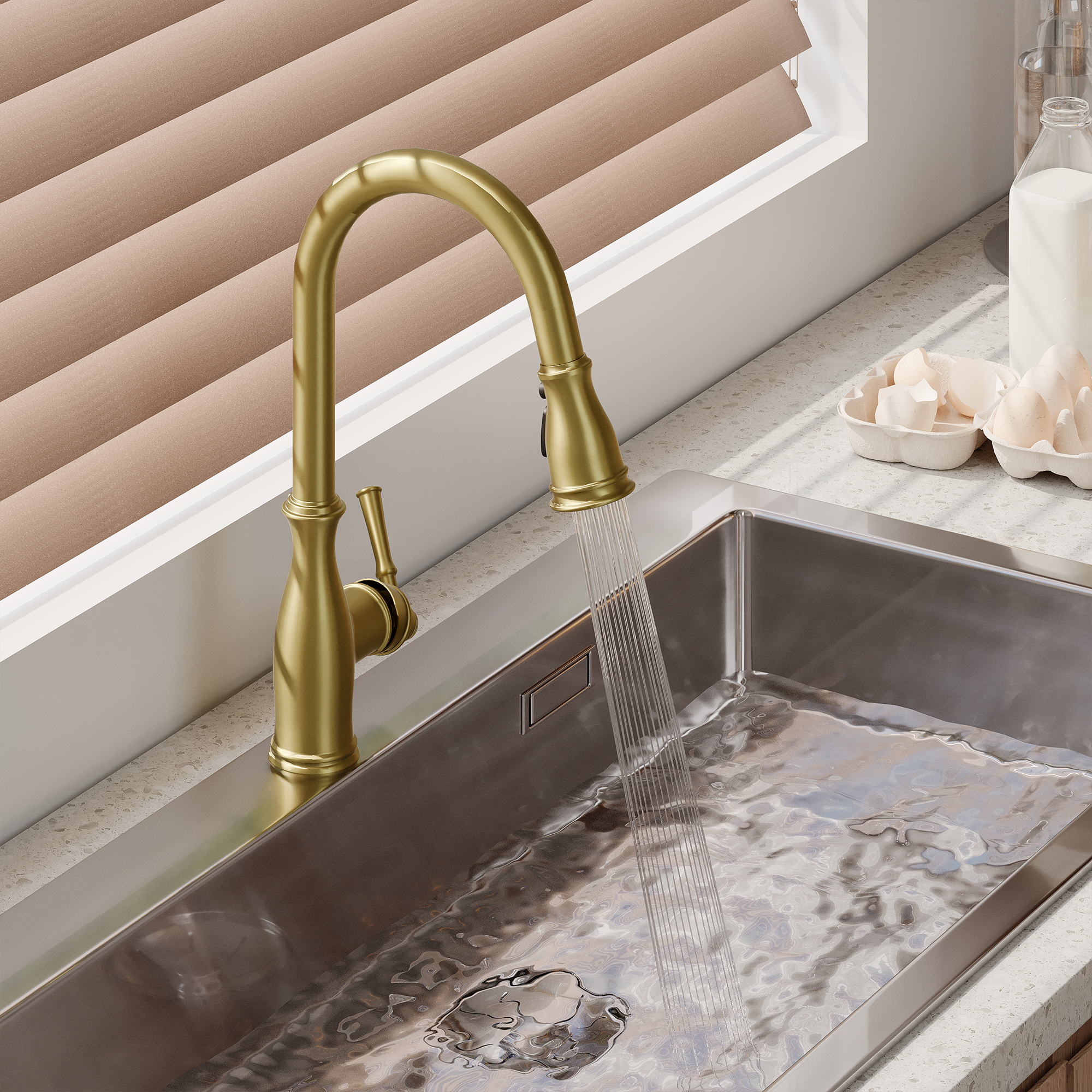 3-Spray Patterns 1.8 GPM Single Handle Brushed Nickel Pull-Out Kitchen Faucet With Brush