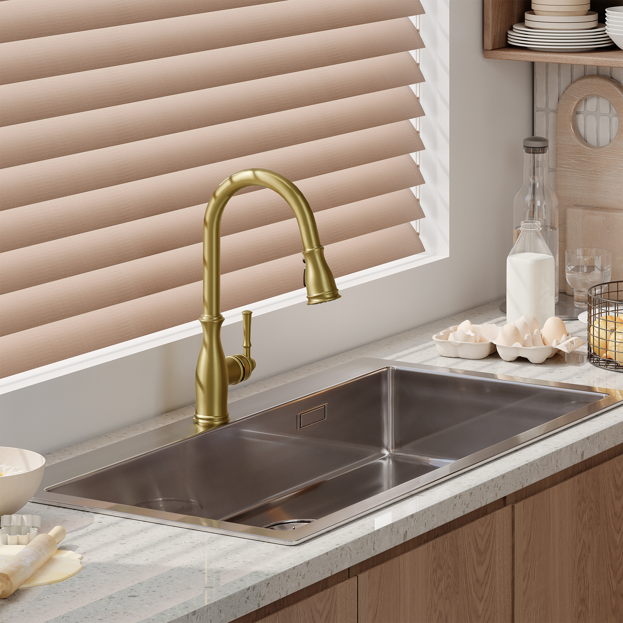 3-Spray Patterns 1.8 GPM Single Handle Brushed Nickel Pull-Out Kitchen Faucet With Brush