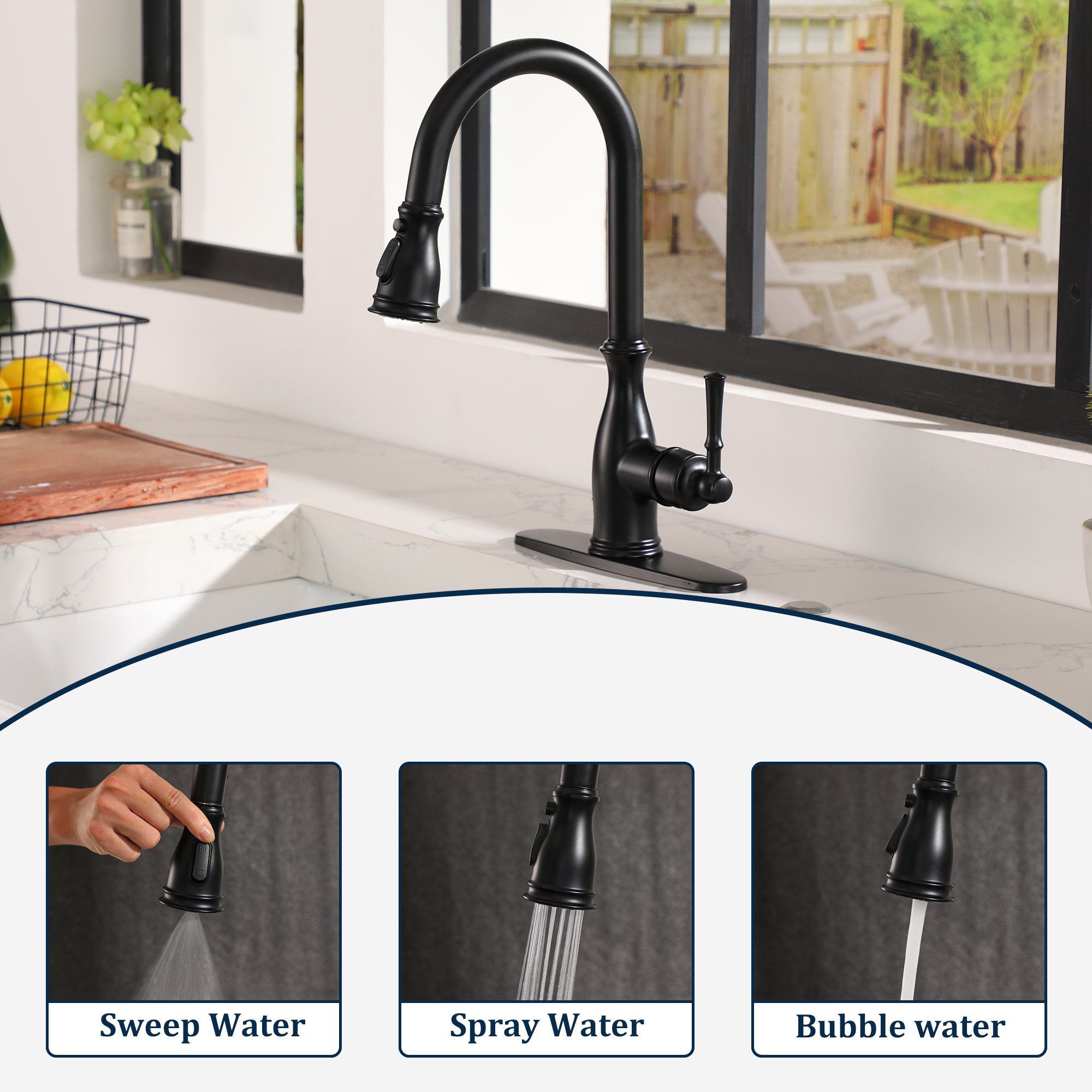 3-Spray Patterns 1.8 GPM Single Handle Brushed Nickel Pull-Out Kitchen Faucet With Brush
