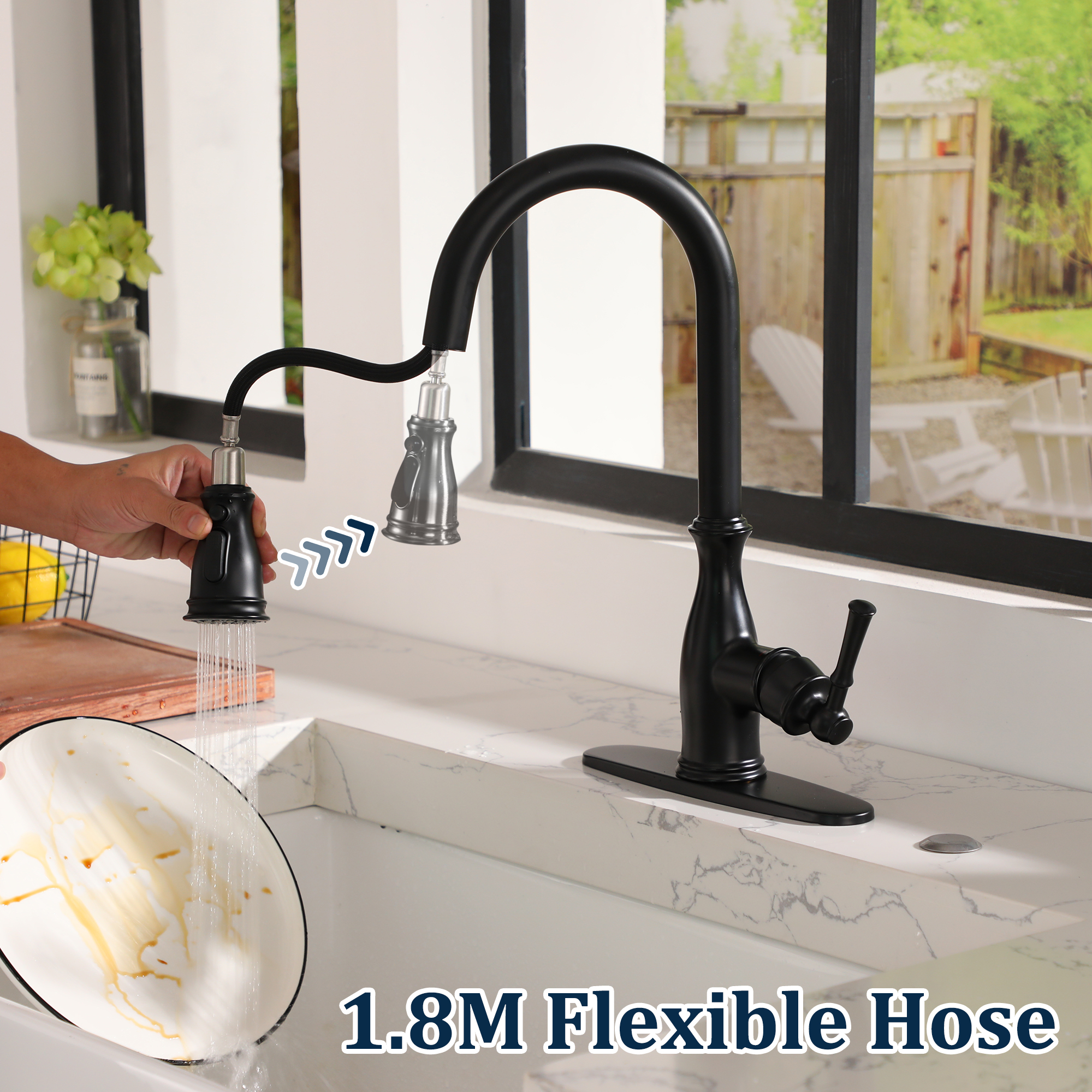 3-Spray Patterns 1.8 GPM Single Handle Brushed Nickel Pull-Out Kitchen Faucet With Brush
